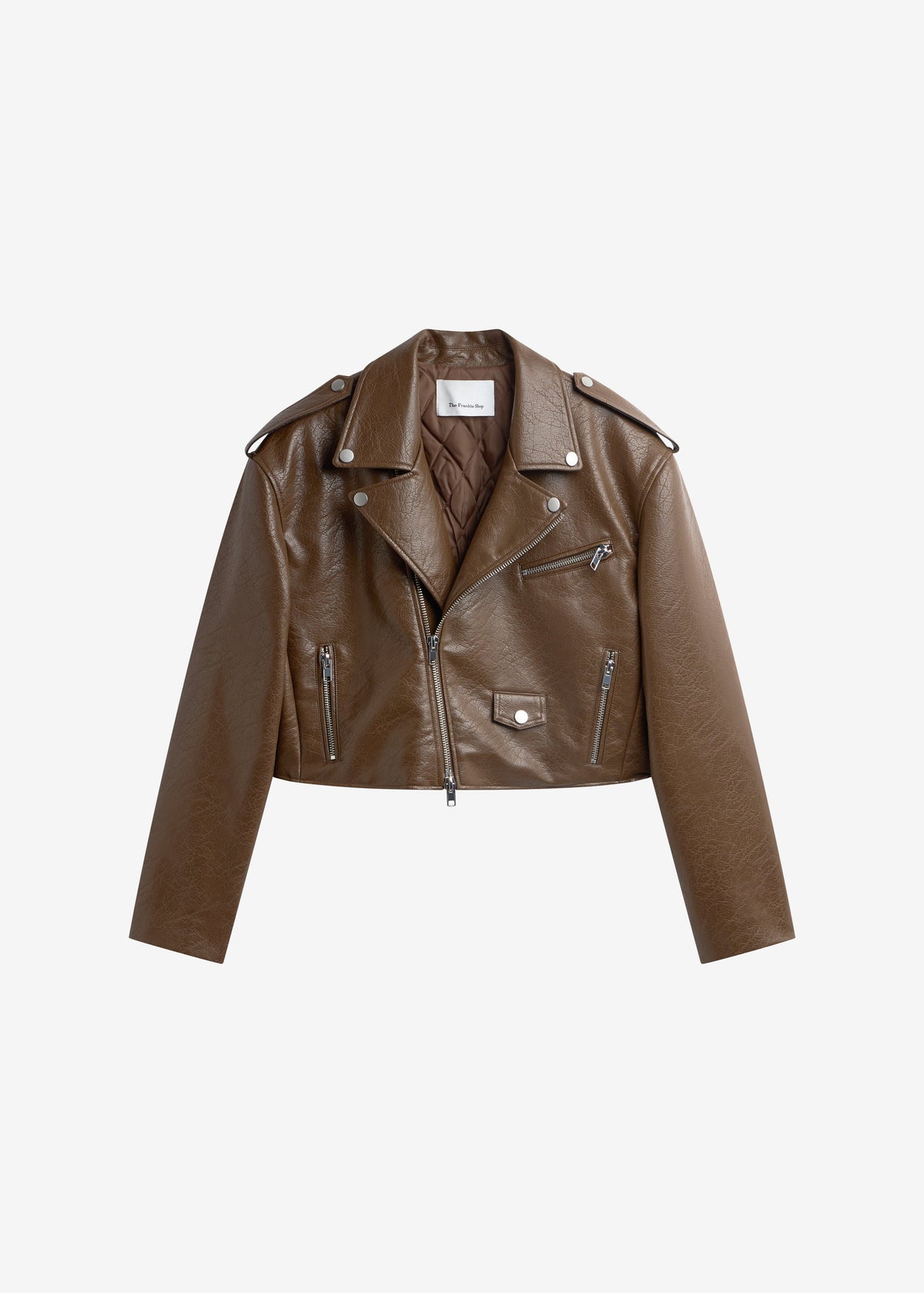 Daphne Cropped Biker Jacket - Brown