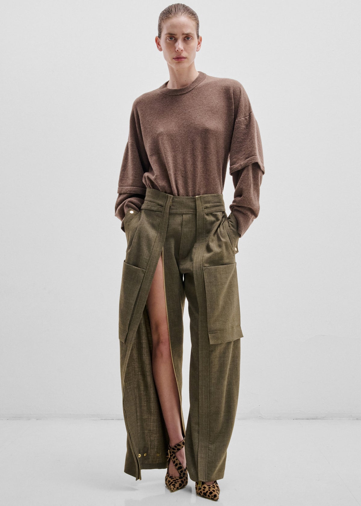 Darkpark Adriana Wool Cargo Pants - Green Melange