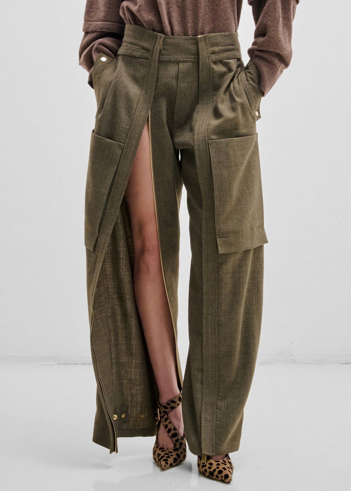 Darkpark Adriana Wool Cargo Pants - Green Melange