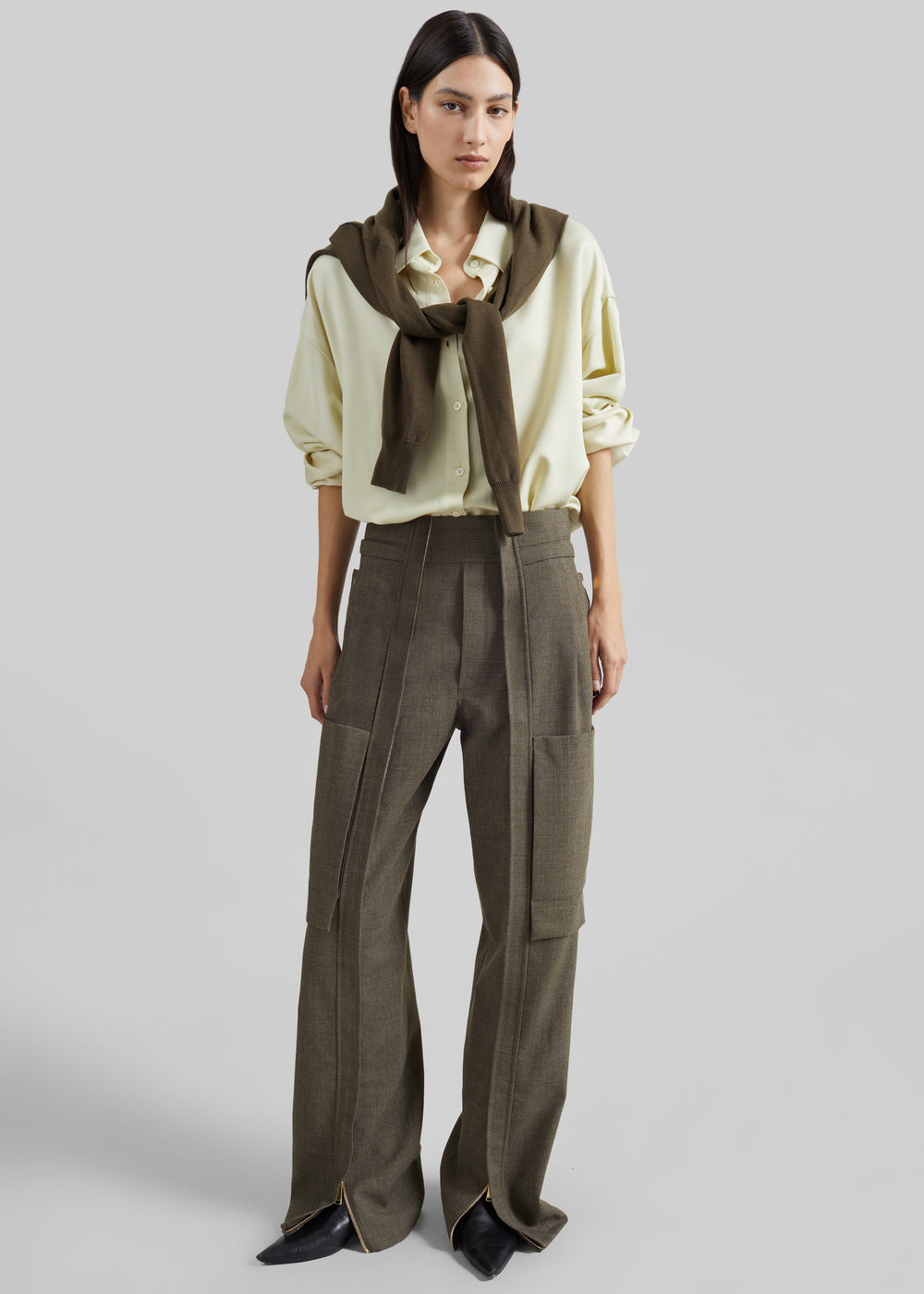 Darkpark Adriana Wool Cargo Pants - Green Melange