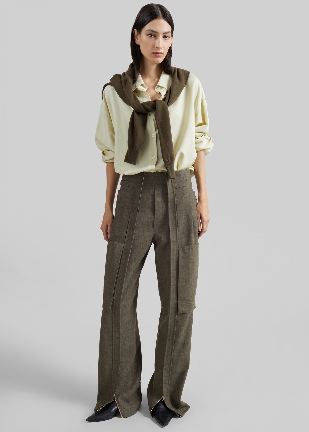 Darkpark Adriana Wool Cargo Pants - Green Melange