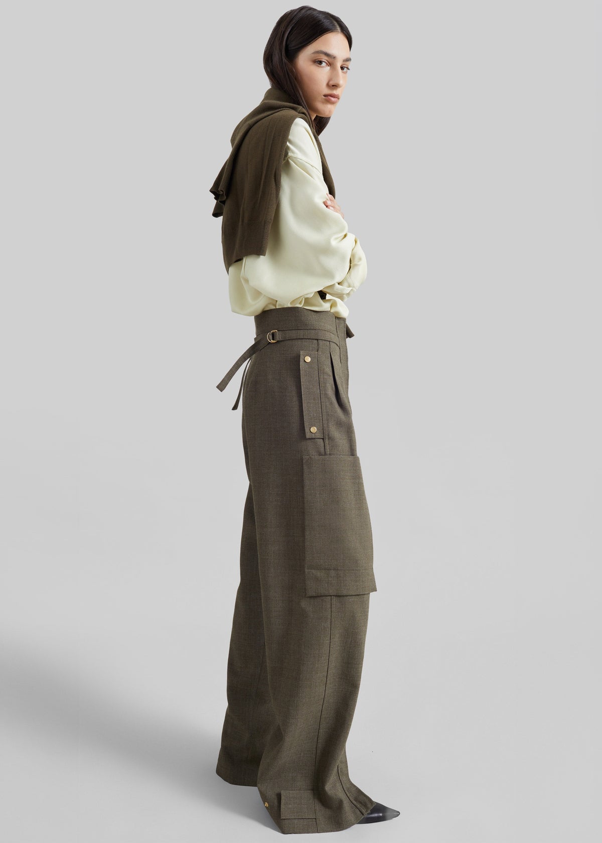 Darkpark Adriana Wool Cargo Pants - Green Melange