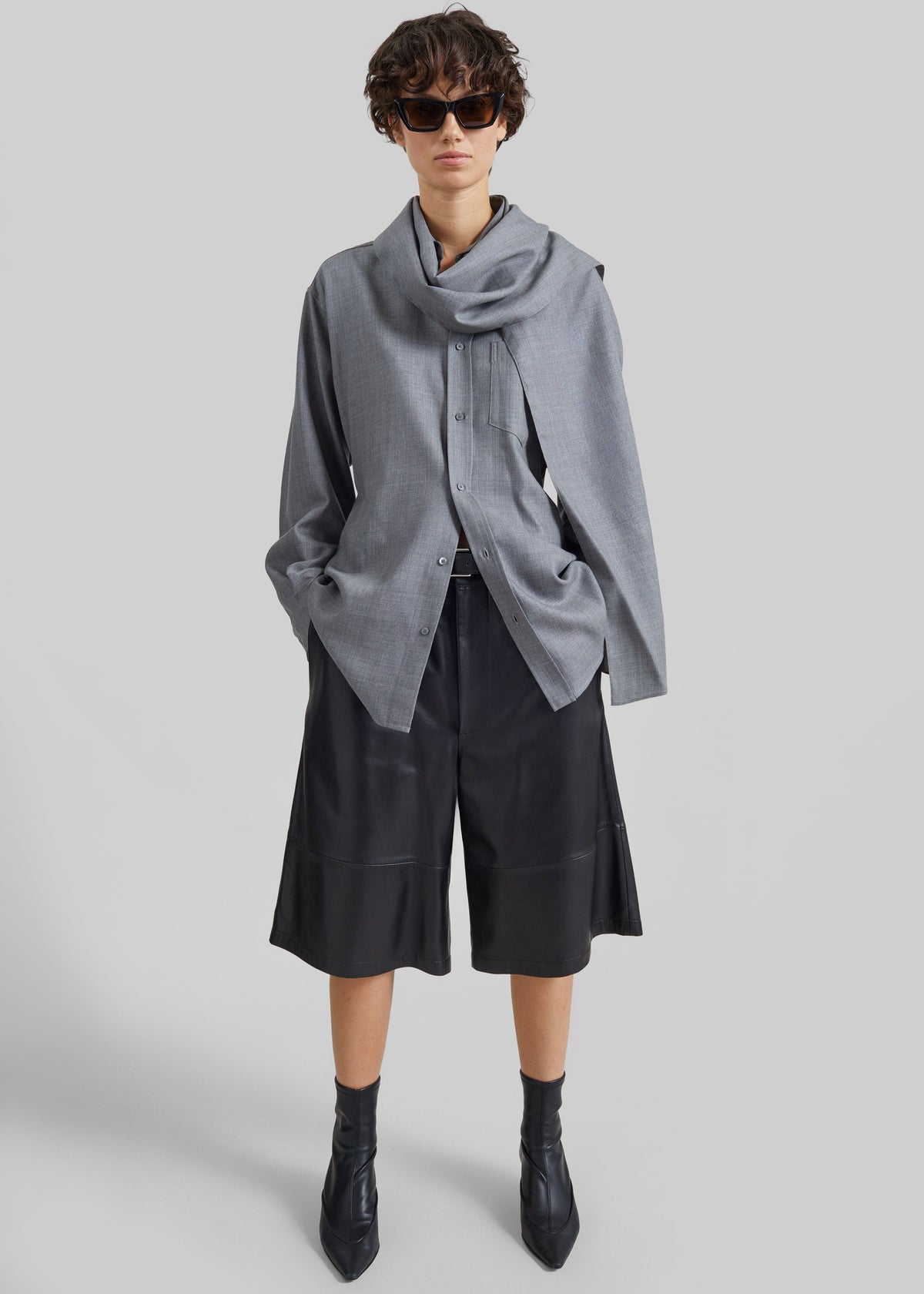 Darkpark Anne Scarf Wool Tailored Shirt - Grey