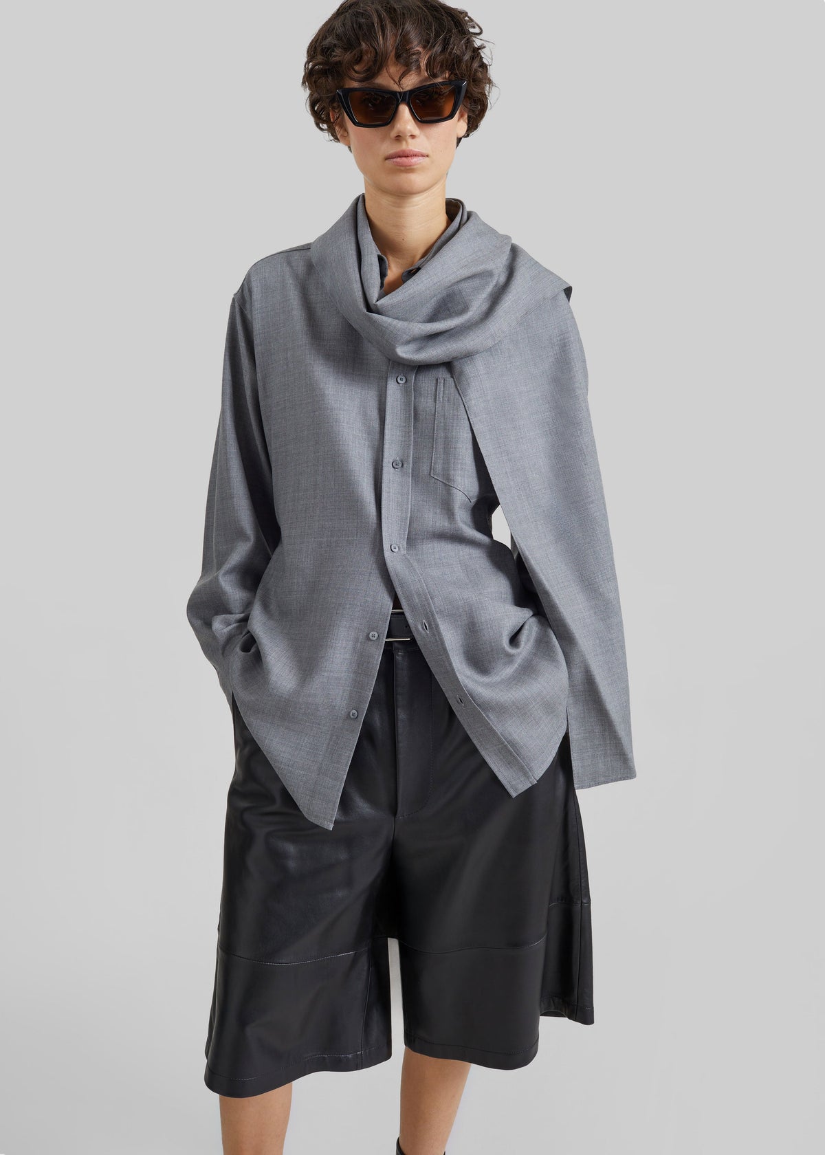 Darkpark Anne Scarf Wool Tailored Shirt - Grey