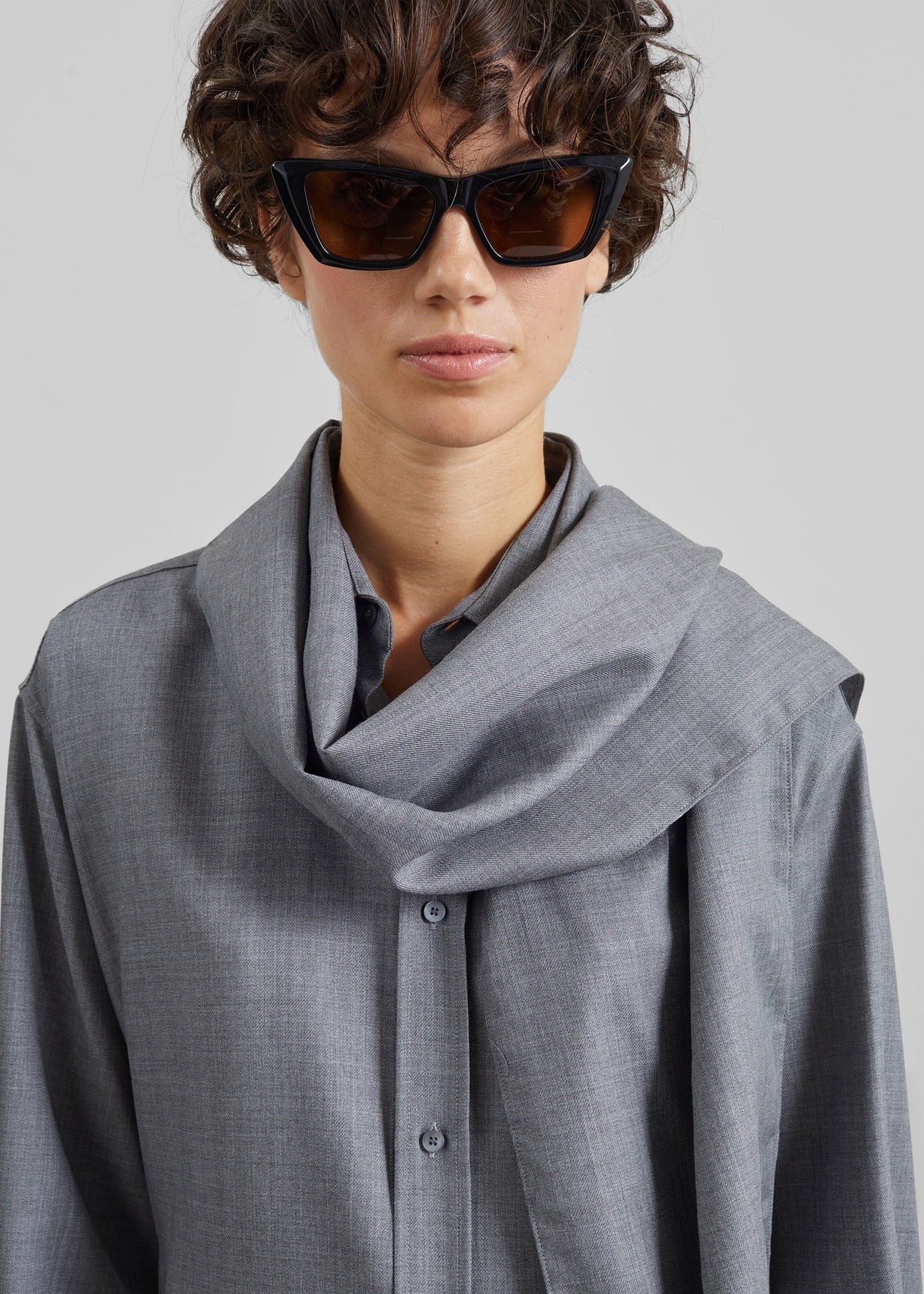 Darkpark Anne Scarf Wool Tailored Shirt - Grey