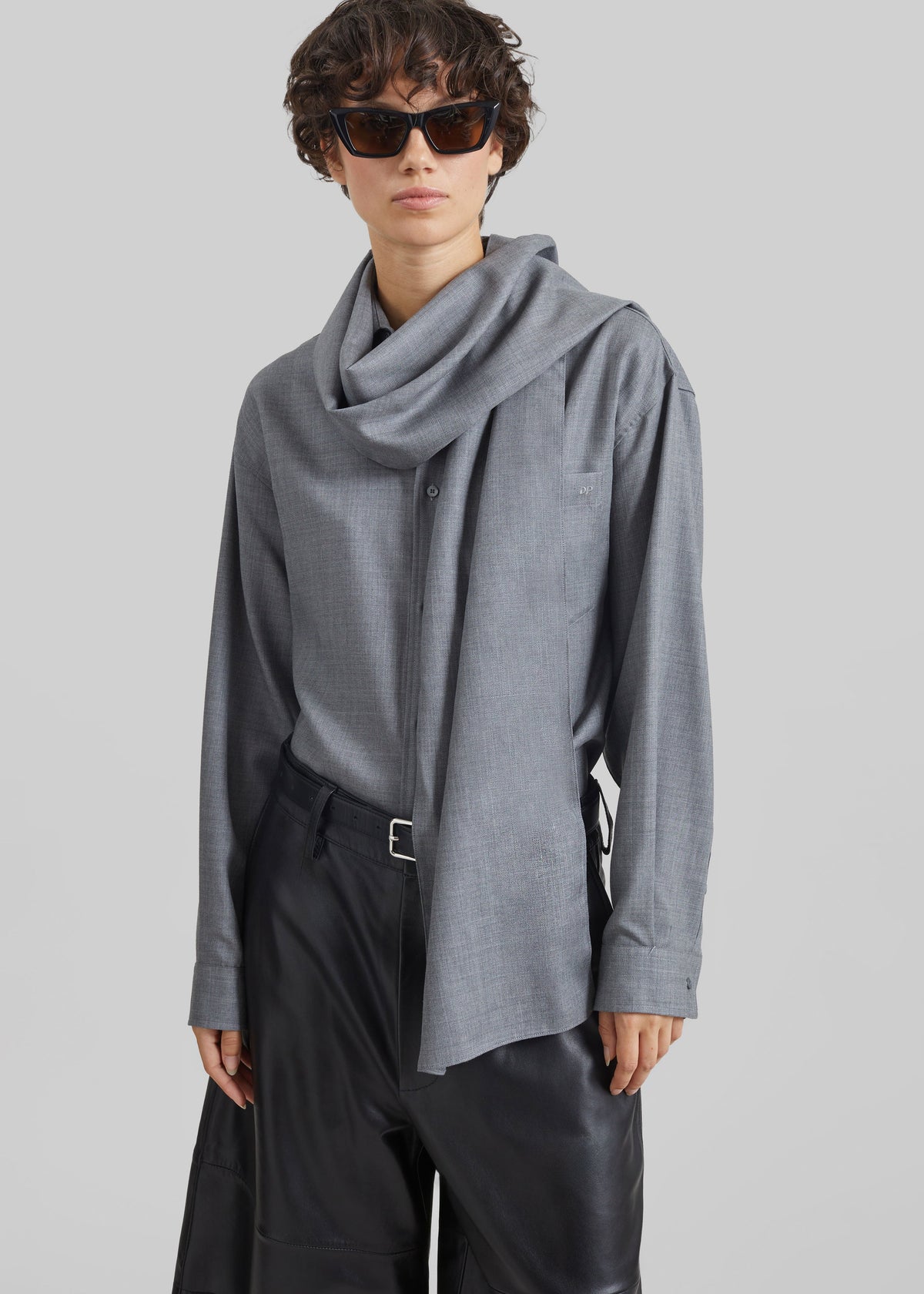 Darkpark Anne Scarf Wool Tailored Shirt - Grey