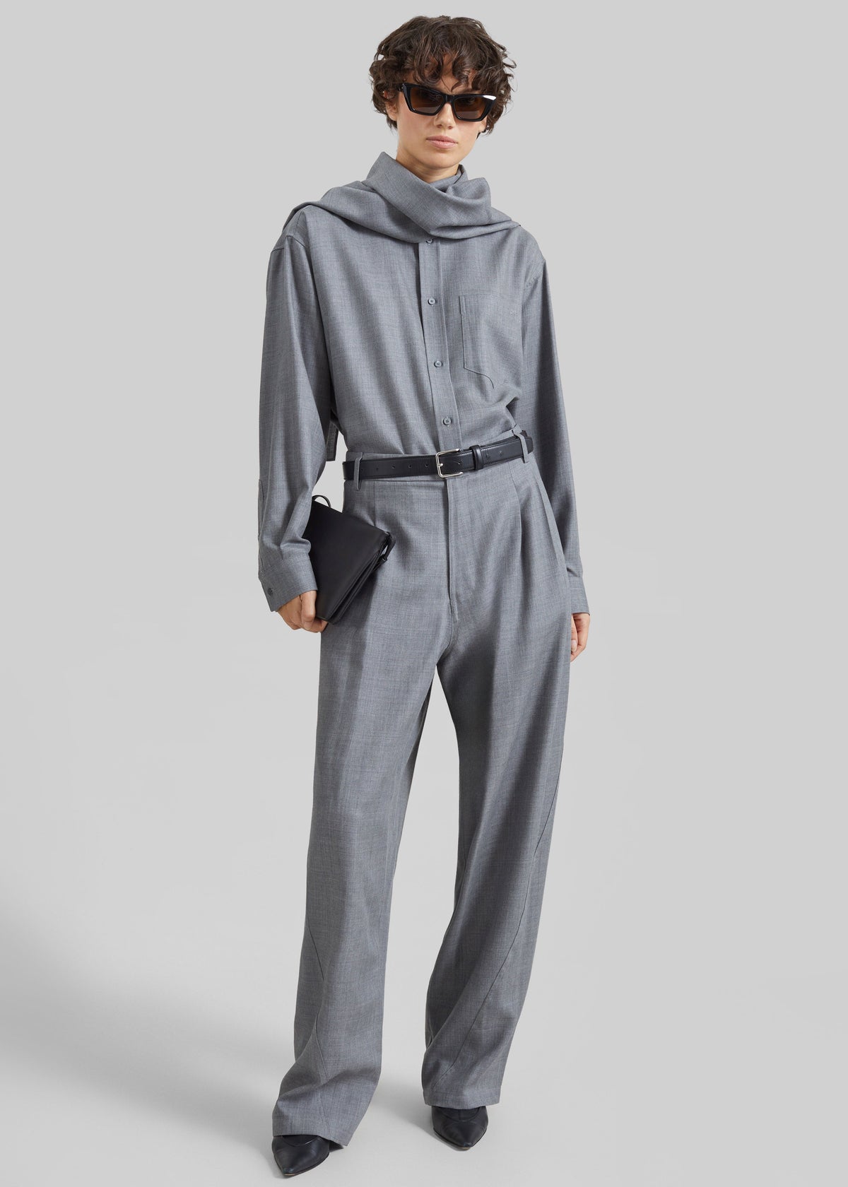 Darkpark Anne Scarf Wool Tailored Shirt - Grey