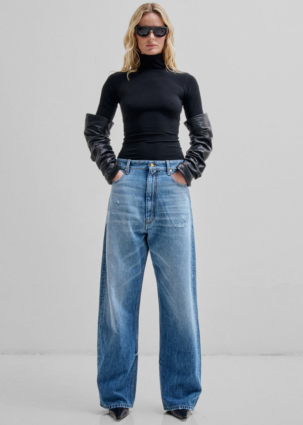 Darkpark Camie Slim Detachable Leather Sleeves Top - Black - 1
