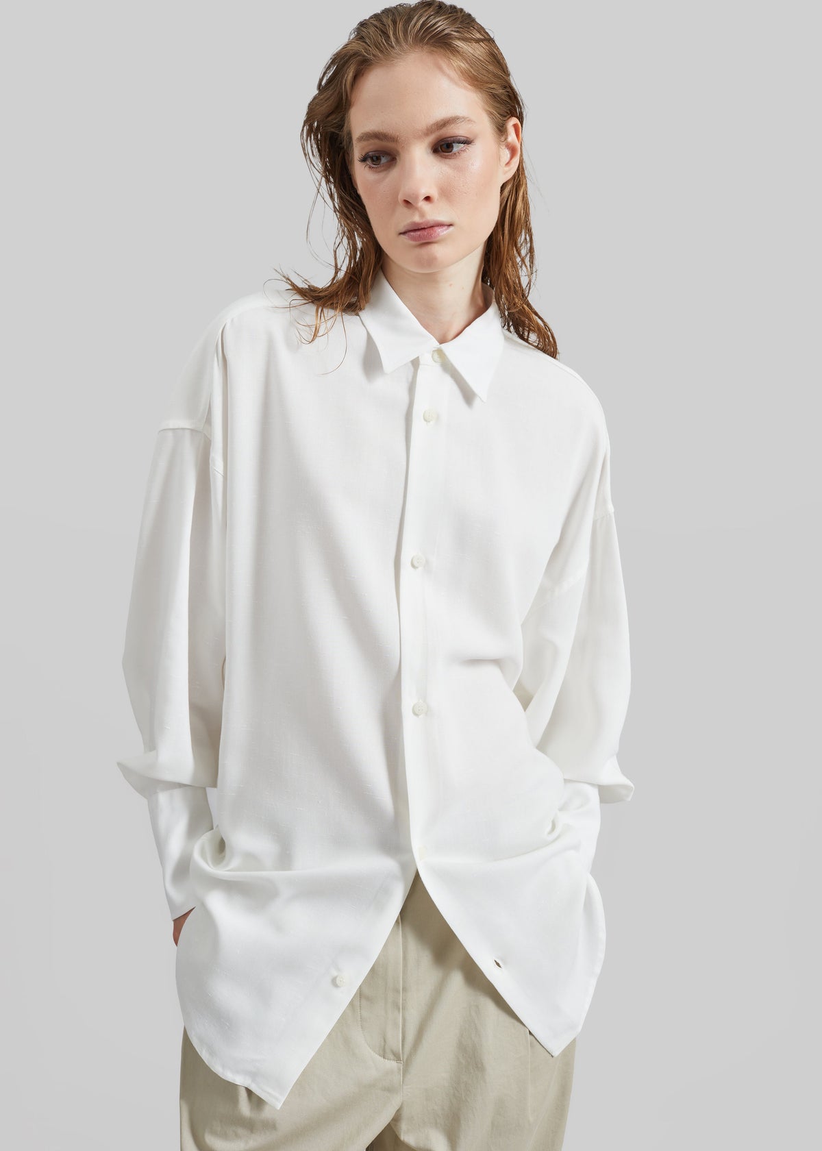 Darkpark Carla Oversize Viscose Gauze Shirt - Sugar White - 1