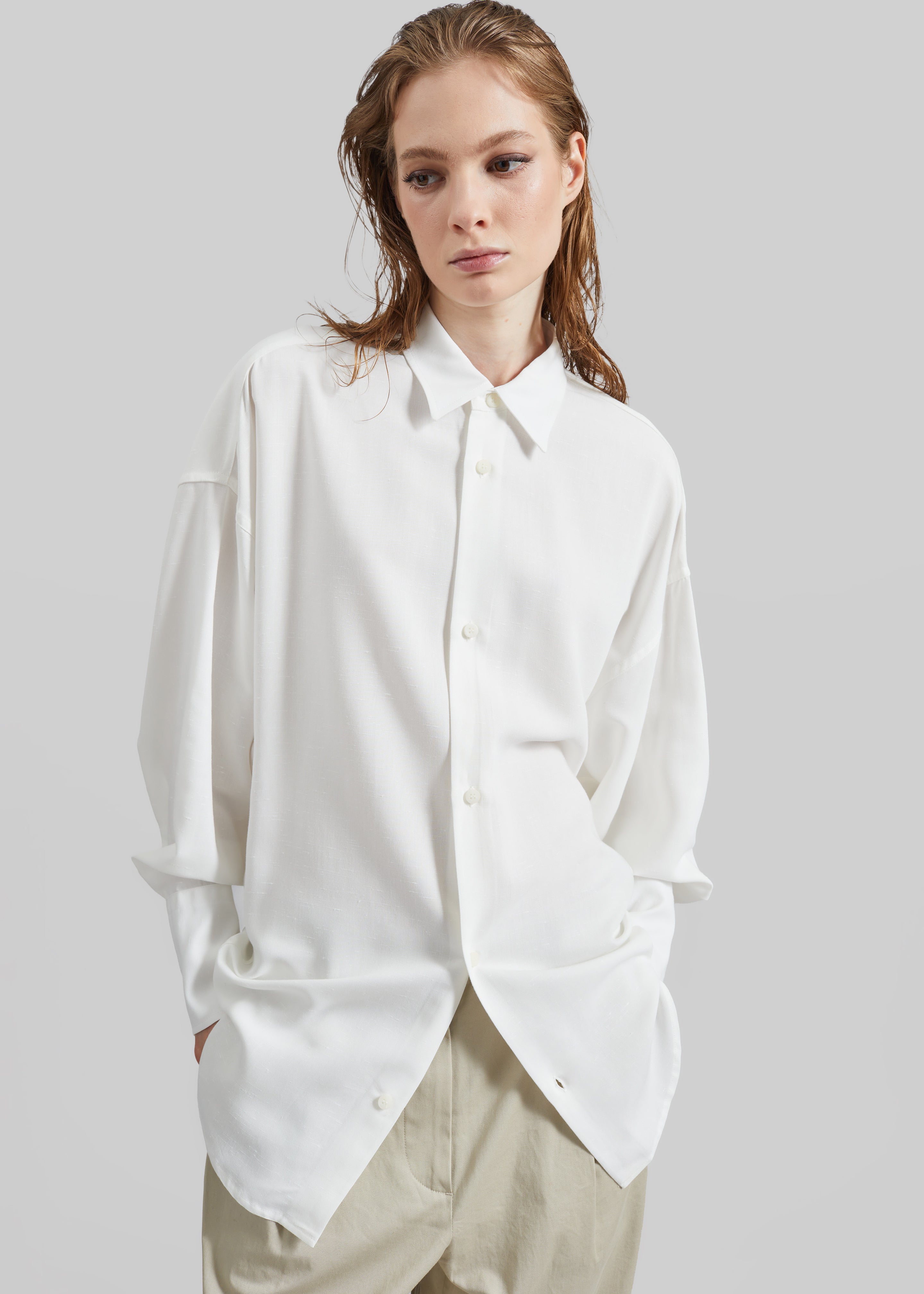 Darkpark Carla Oversize Viscose Gauze Shirt - Sugar White - 1