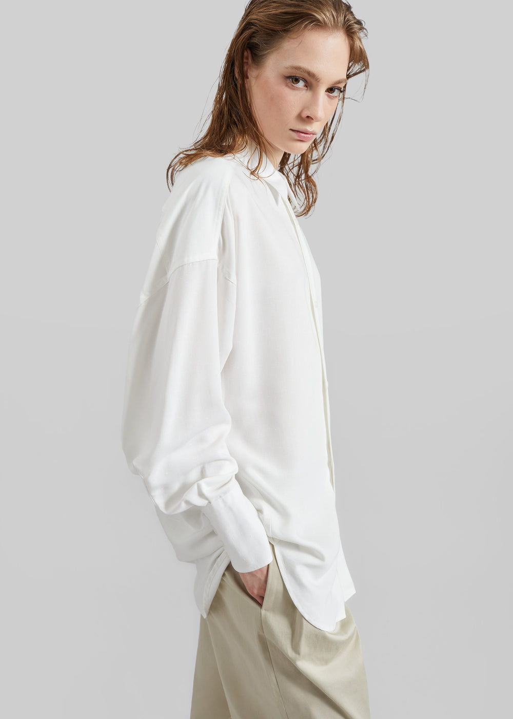 Darkpark Carla Oversize Viscose Gauze Shirt - Sugar White - 1