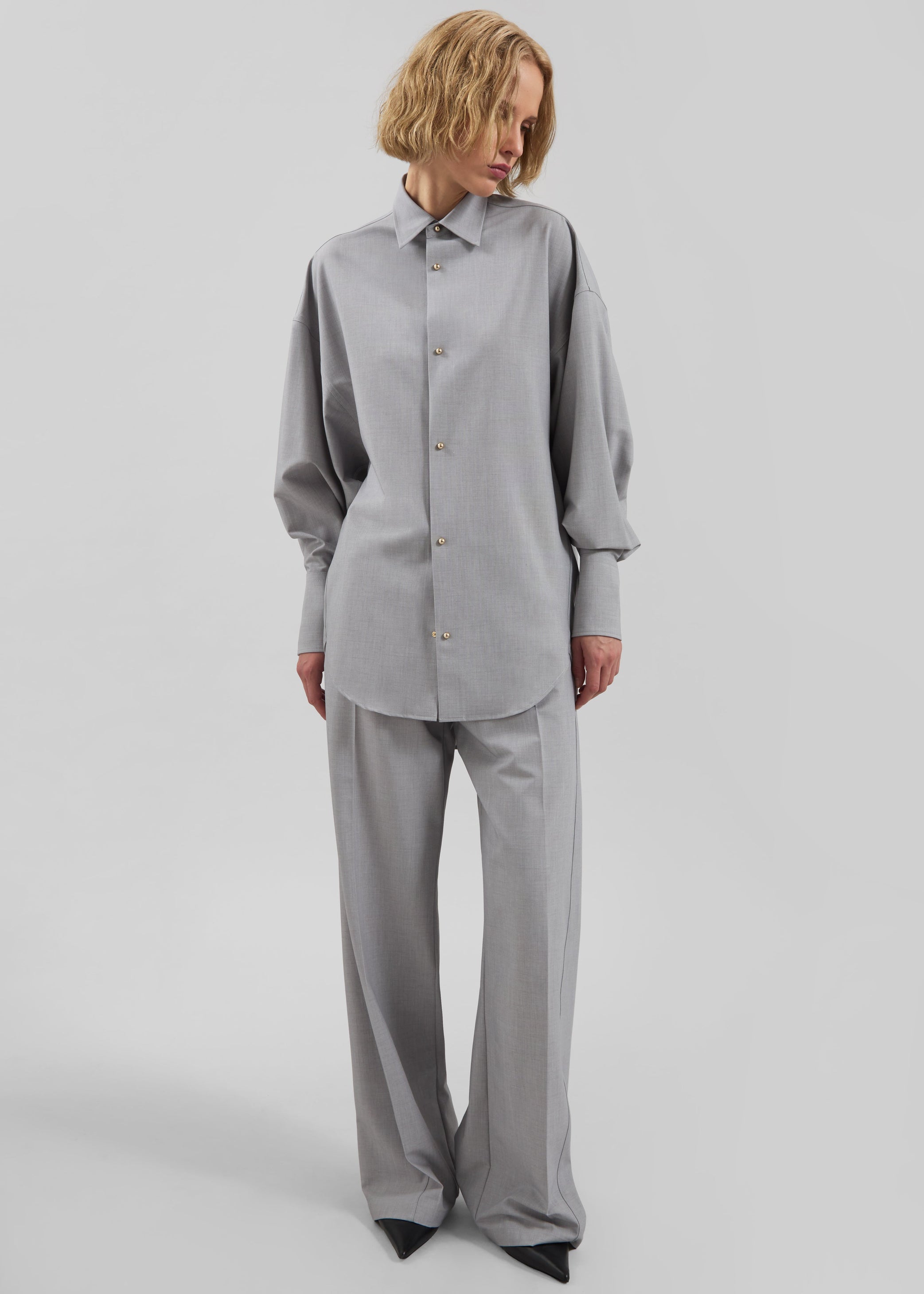 Shop the look image for Darkpark Carla Oversized Wool Shirt - Light Grey