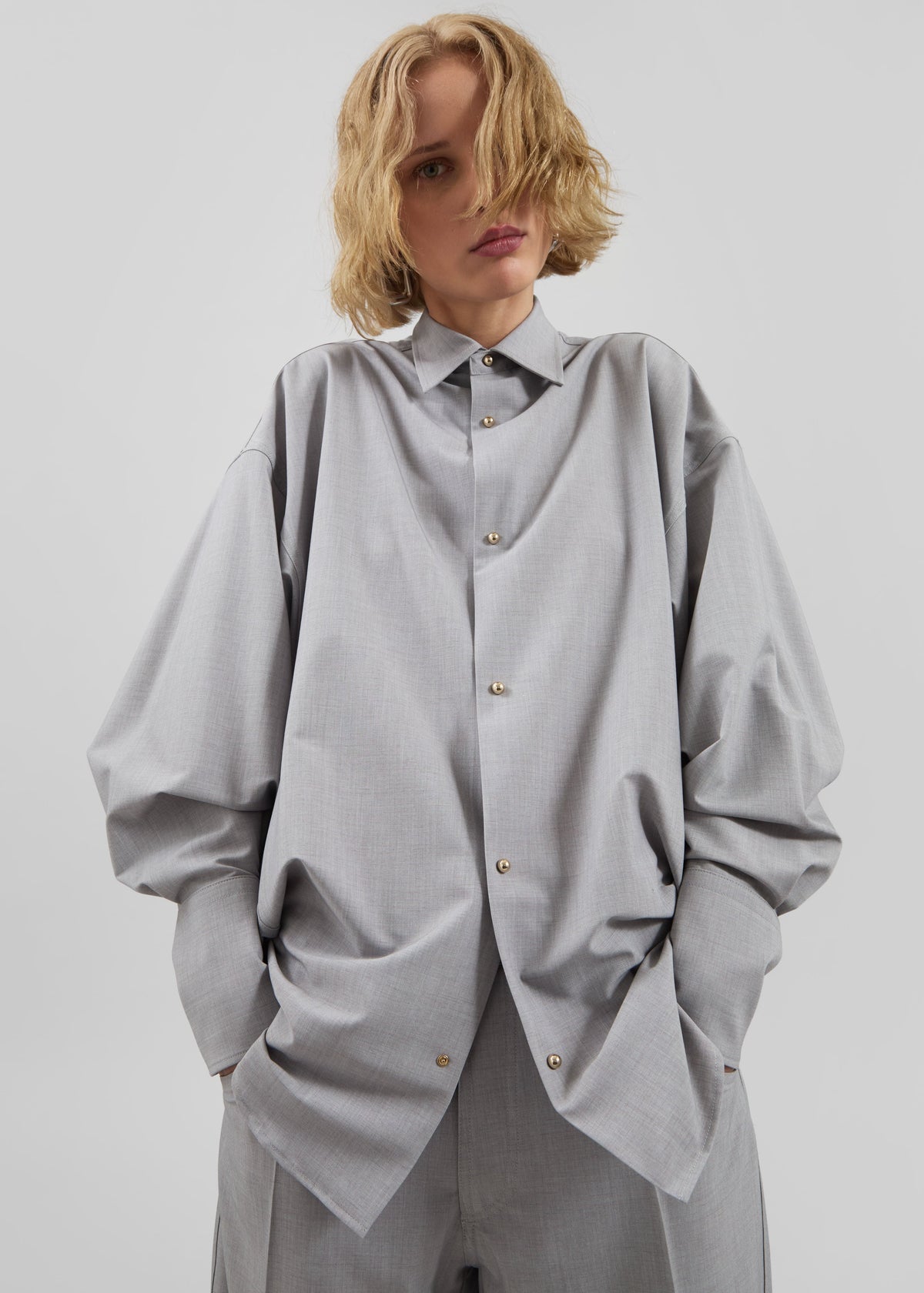 Darkpark Carla Oversized Wool Shirt - Light Grey - 7