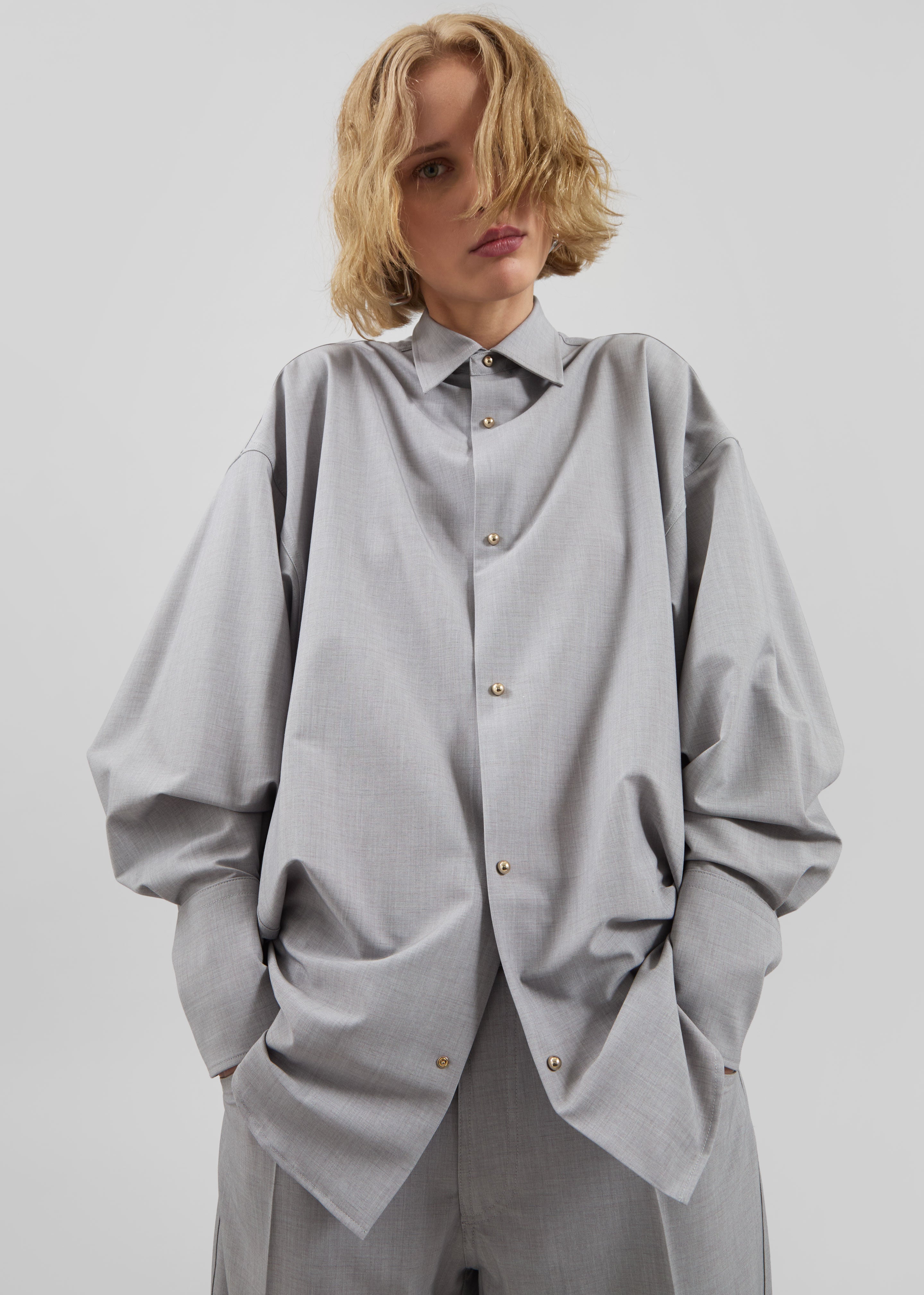 Darkpark Carla Oversized Wool Shirt - Light Grey - 7