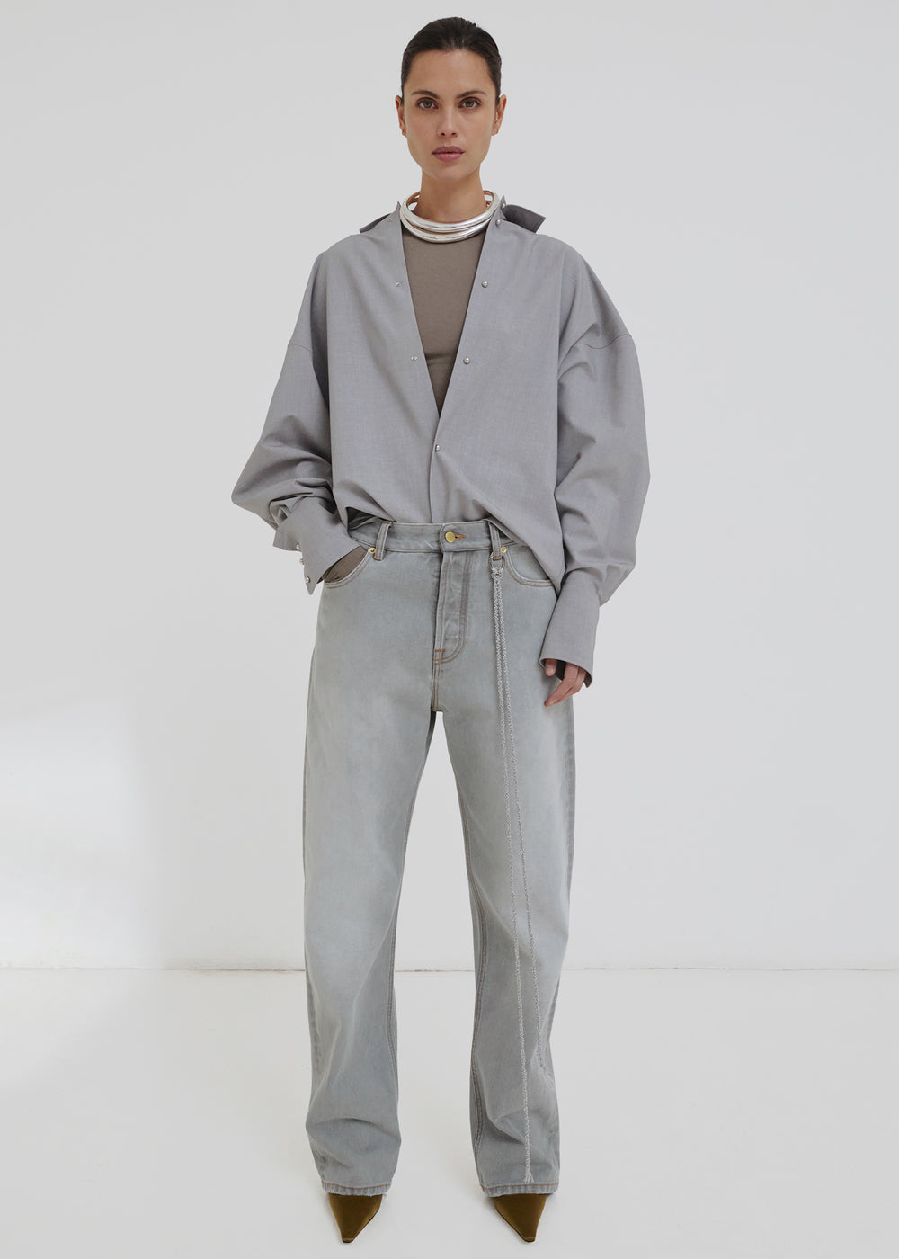 Darkpark Carla Oversized Wool Shirt - Light Grey