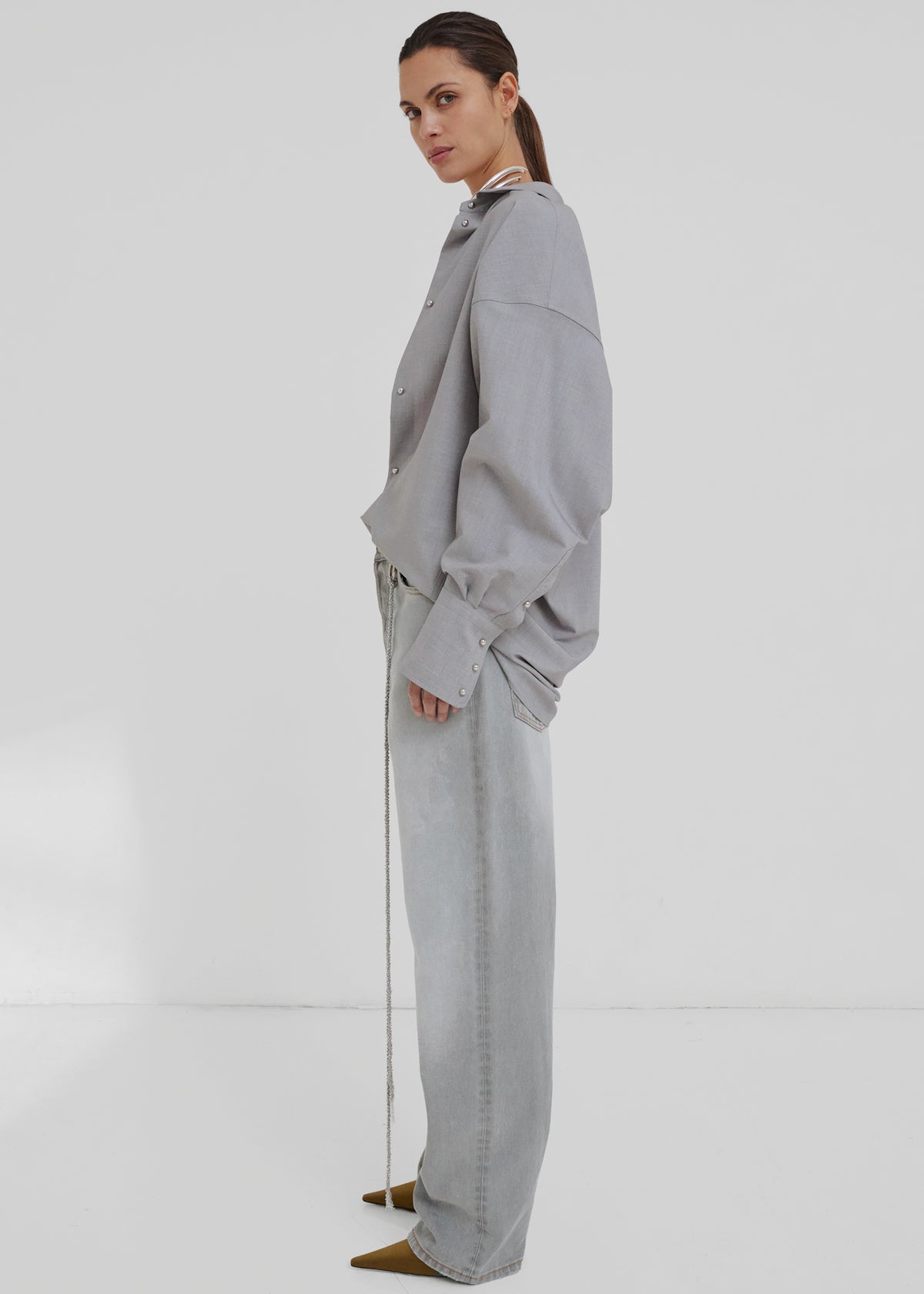Darkpark Carla Oversized Wool Shirt - Light Grey - 4