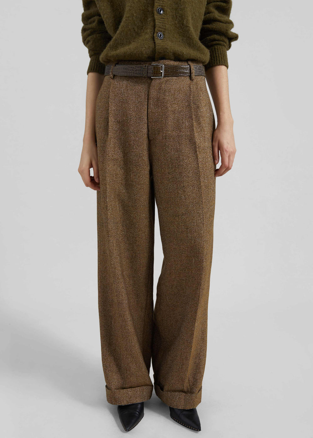 Darkpark Danielle Wide-Leg Wool Melange Trousers - Mustard - 1