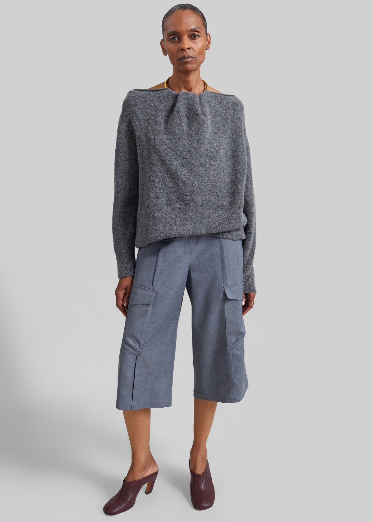 Shop the look image for Darkpark Erin Knit Necklace Off-Shoulder Top - Grey