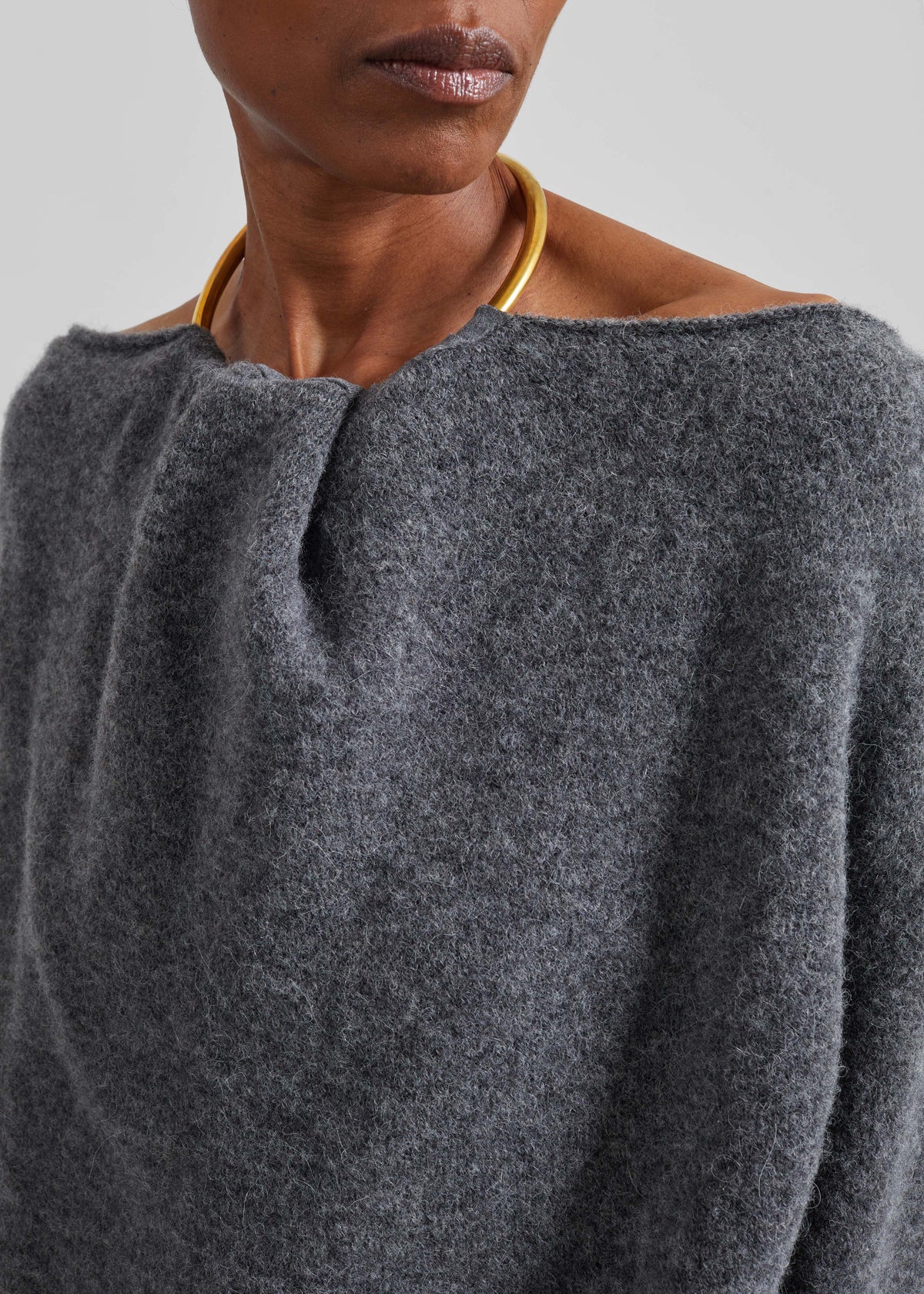 Darkpark Erin Knit Necklace Off-Shoulder Top - Grey