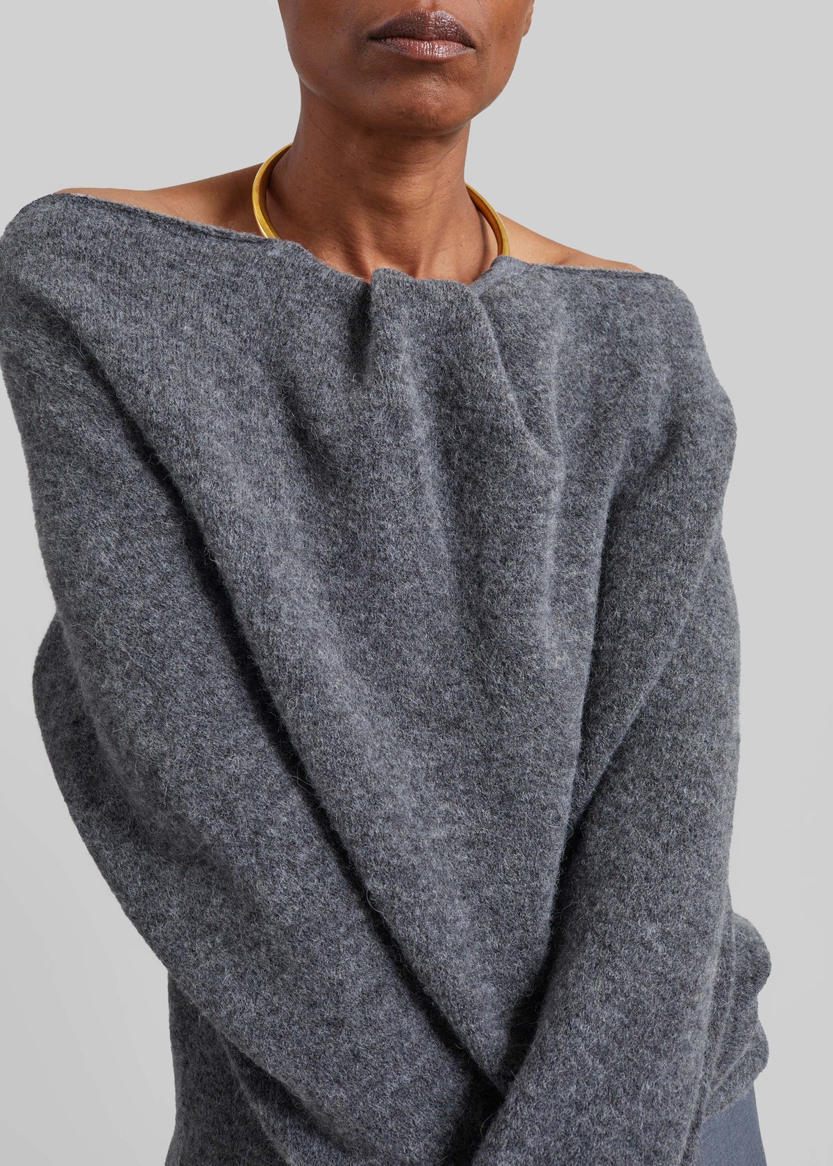 Darkpark Erin Knit Necklace Off-Shoulder Top - Grey