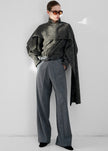 Darkpark pantaloni Gaia a gamba ampia in lana con cintura in pelle - Grigio