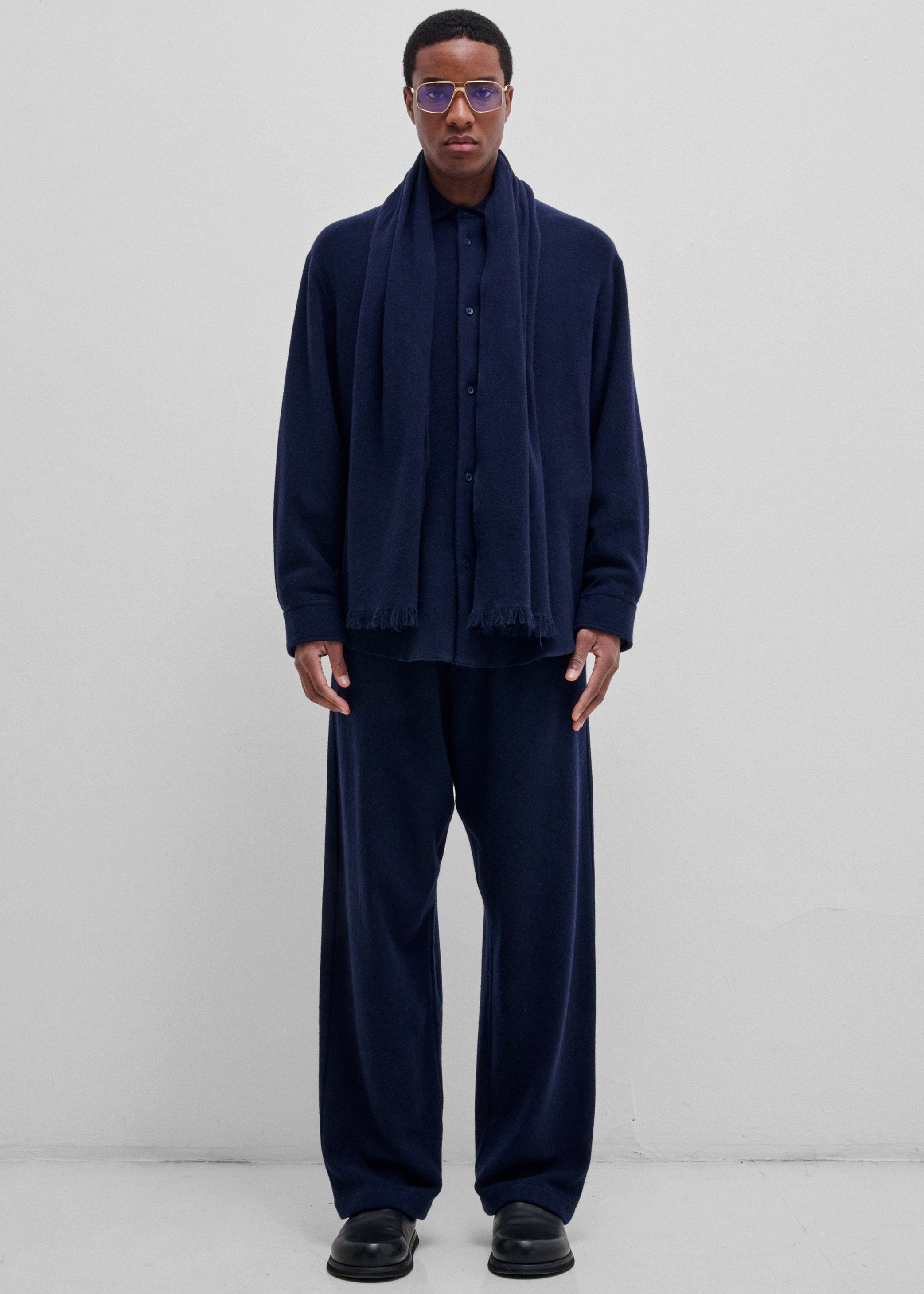 Shop the look image for Darkpark George Cashmere Wool Detachable Scarf Shirt - Blue Navy