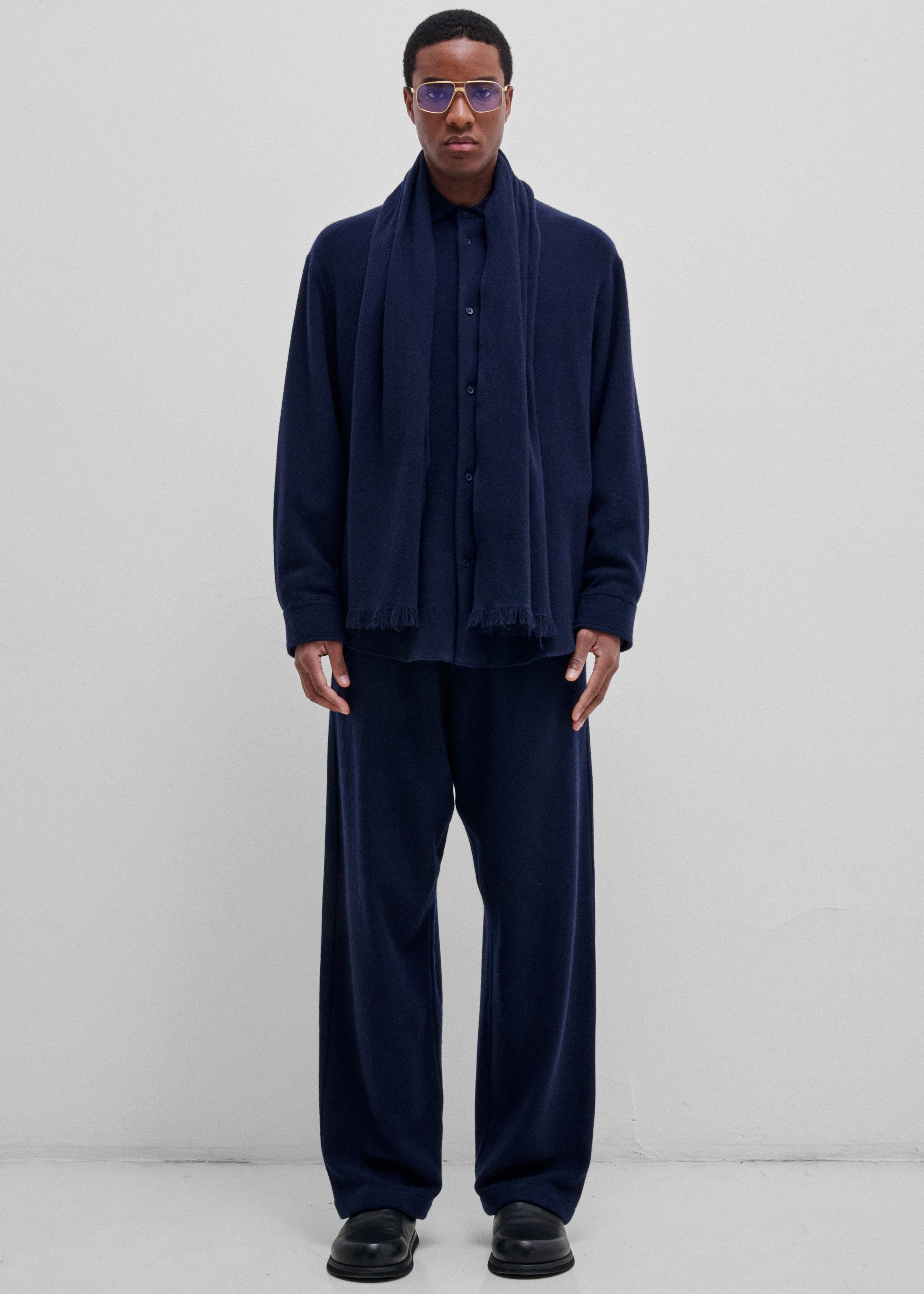 Darkpark George Cashmere Wool Detachable Scarf Shirt - Blue Navy