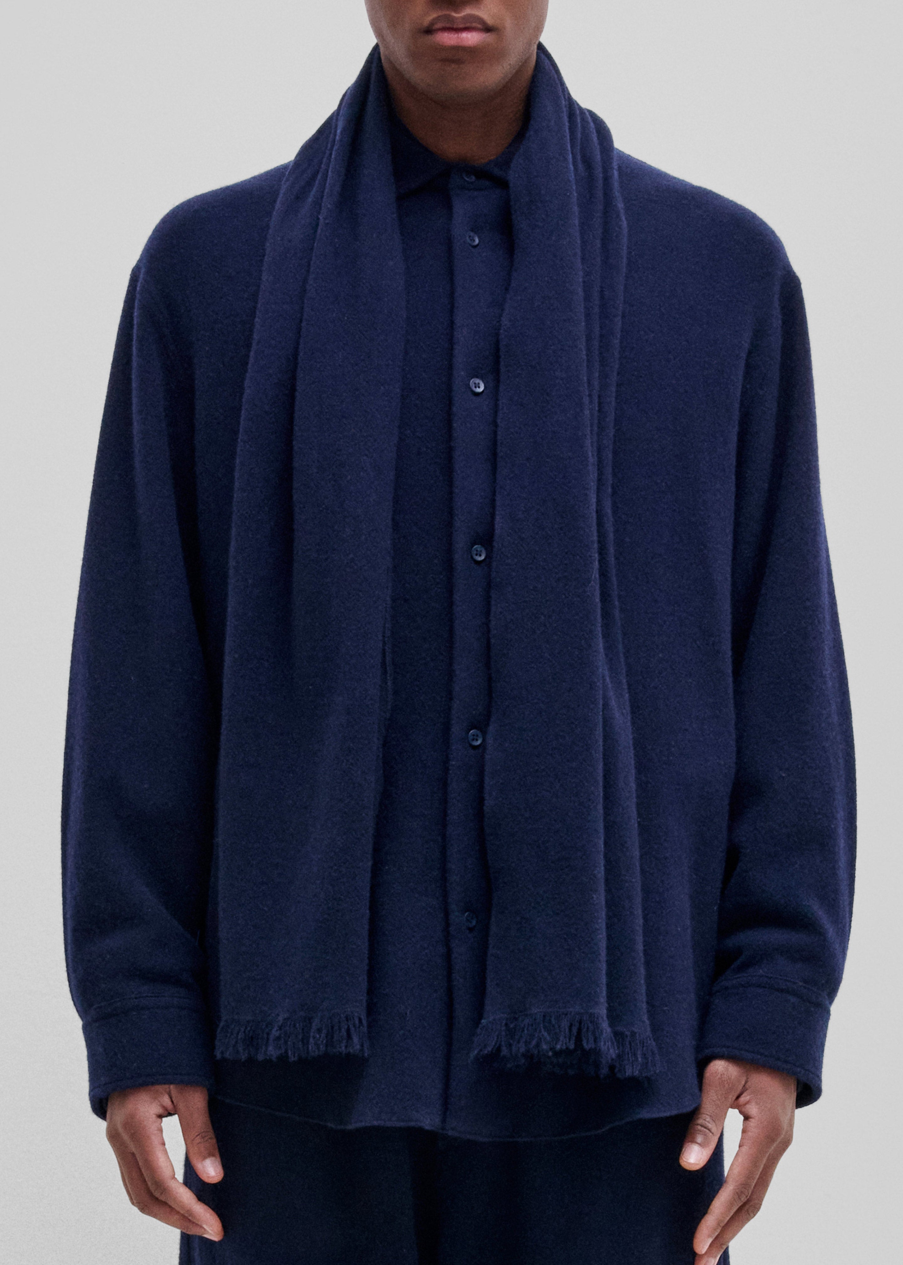 Darkpark George Cashmere Wool Detachable Scarf Shirt - Blue Navy