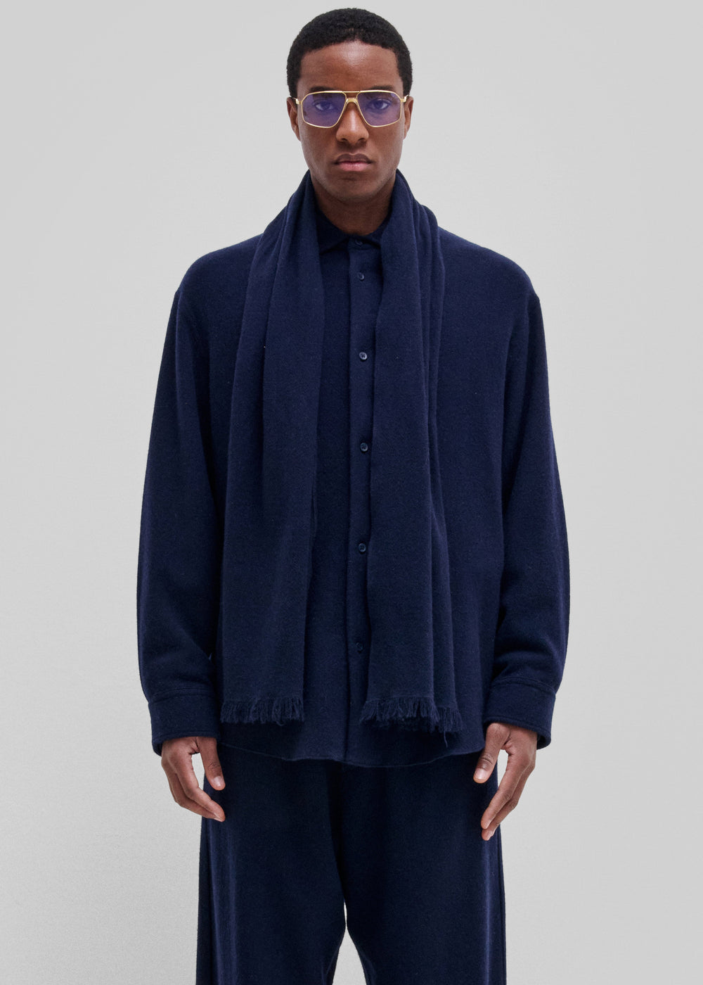 Darkpark George Cashmere Wool Detachable Scarf Shirt - Blue Navy