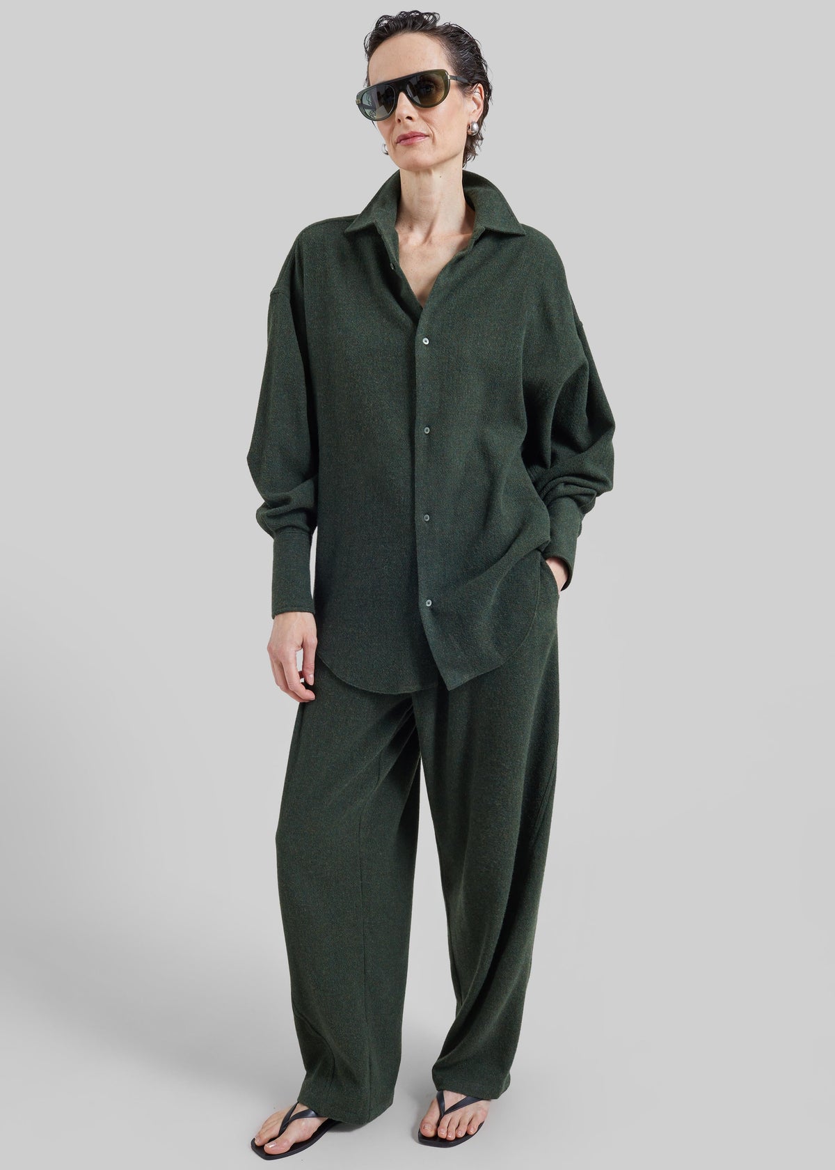 Darkpark Georgia Detachable Scarf Wool Shirt - Green