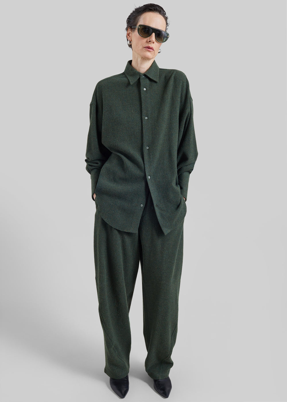 Darkpark Georgia Detachable Scarf Wool Shirt - Green - 1