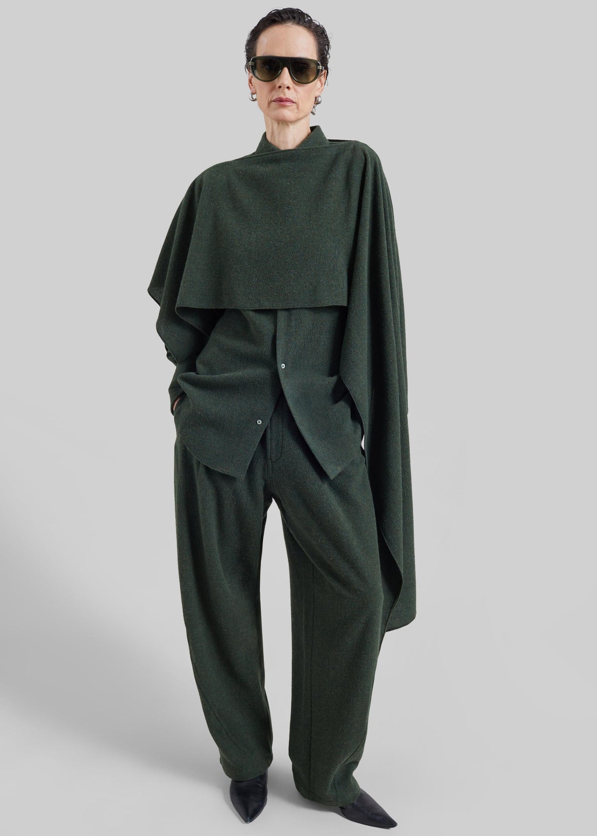Darkpark Georgia Detachable Scarf Wool Shirt - Green