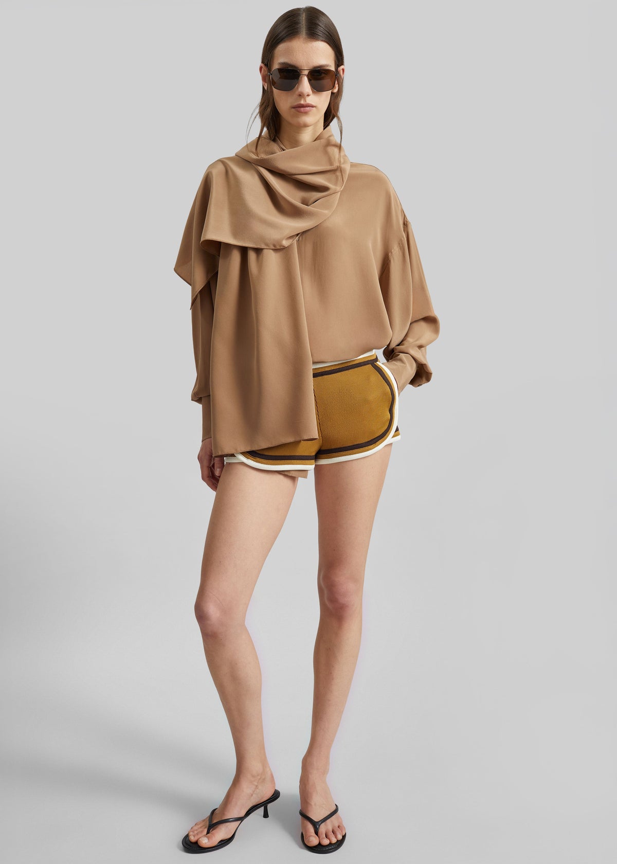 Darkpark Georgia Detachable Scarf Silk Shirt - Tobacco - 6