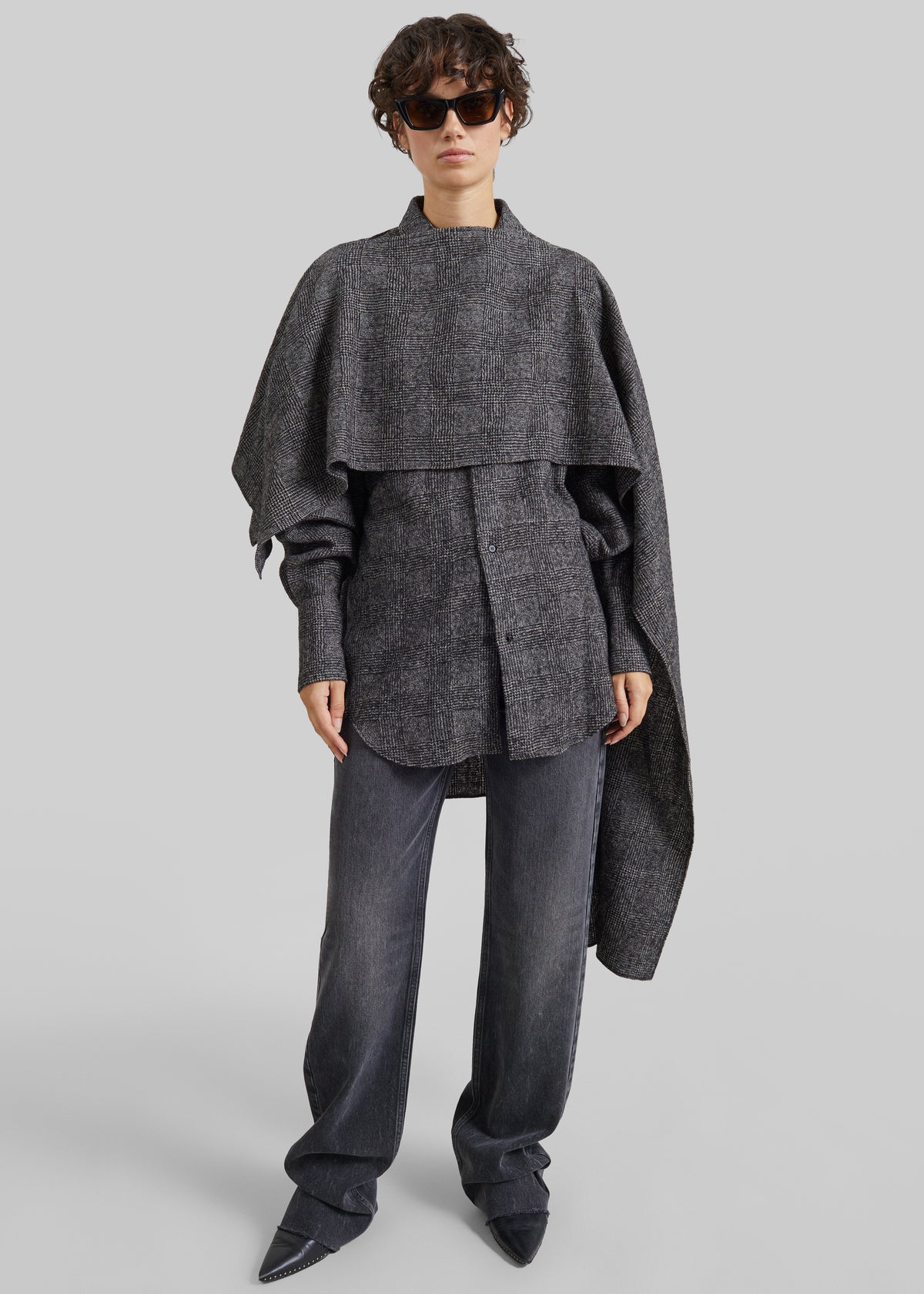 Darkpark Georgia Detachable Scarf Wool Shirt - Black/Grey