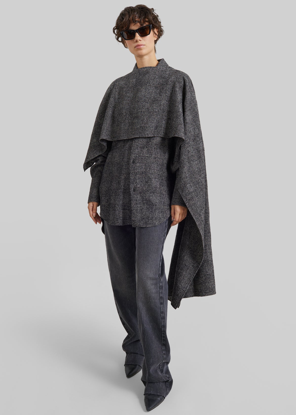 Darkpark Georgia Detachable Scarf Wool Shirt - Black/Grey