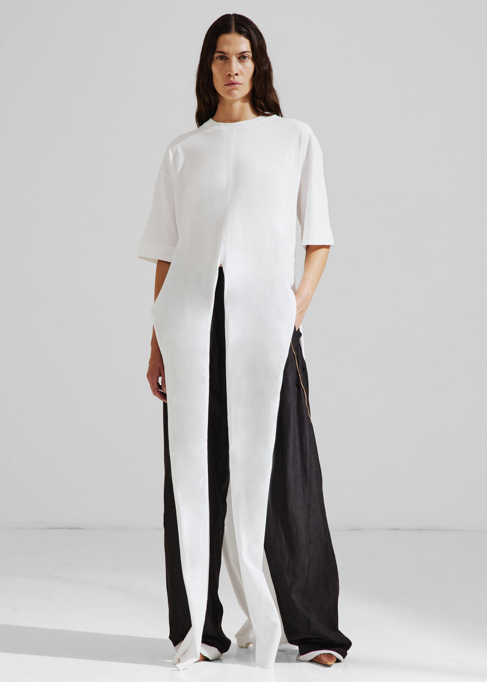 Darkpark Gia Oversized Long Tee With Splits - White - 1