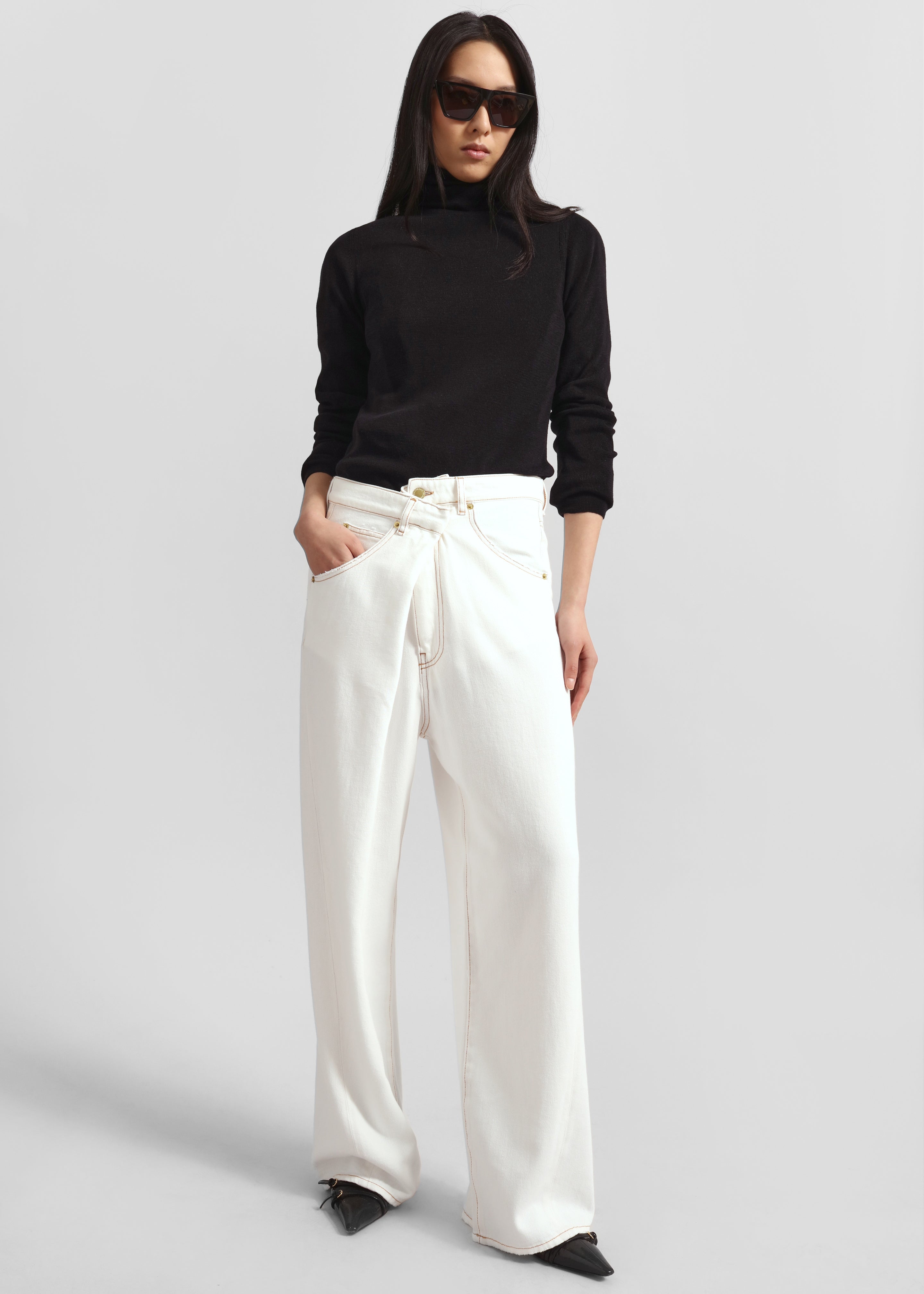 Darkpark Ines Fold Over Denim - Washed White - 3
