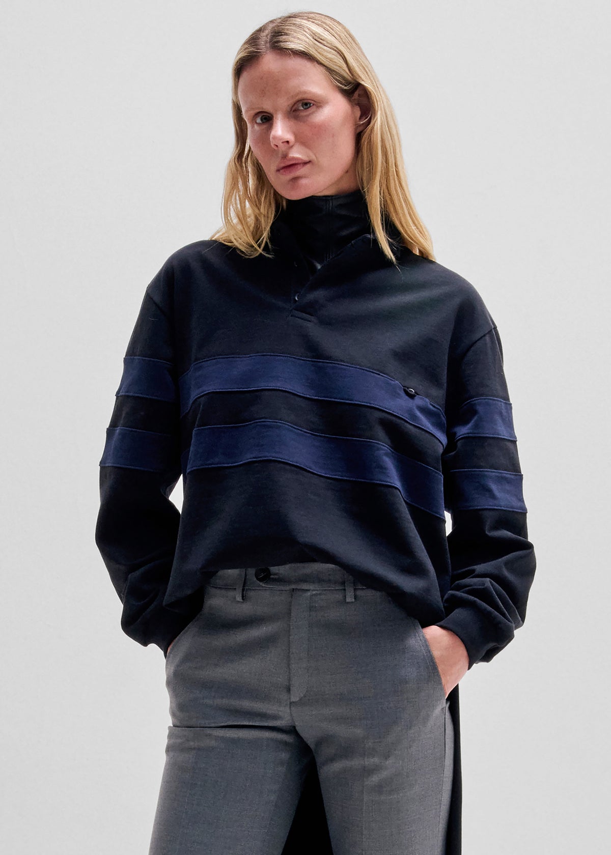 Darkpark Jill Stripes Polo Rugby - Black/Dark Blue