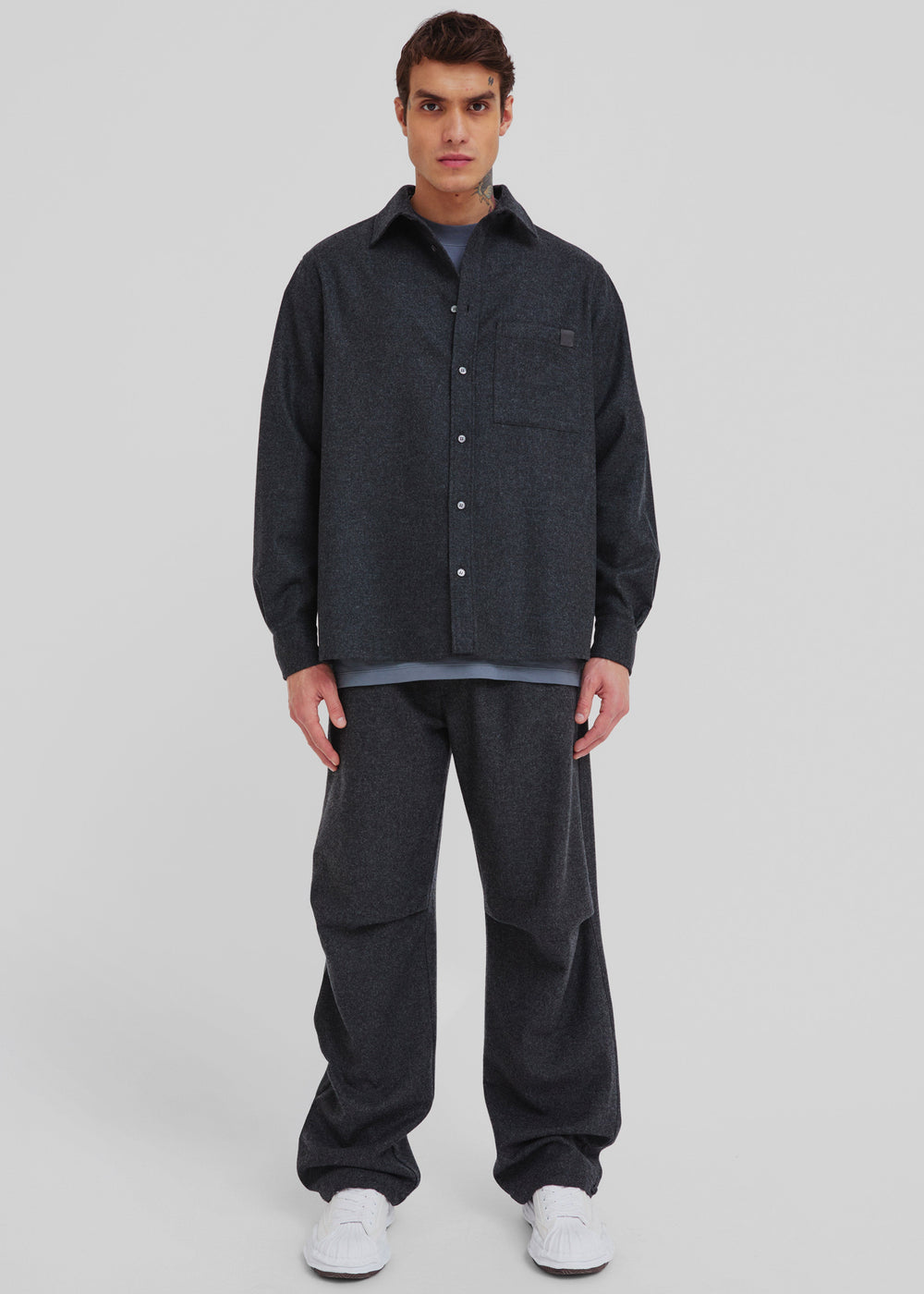 Darkpark Jordan Wool Relax Fit Trousers - Dark Grey Melange