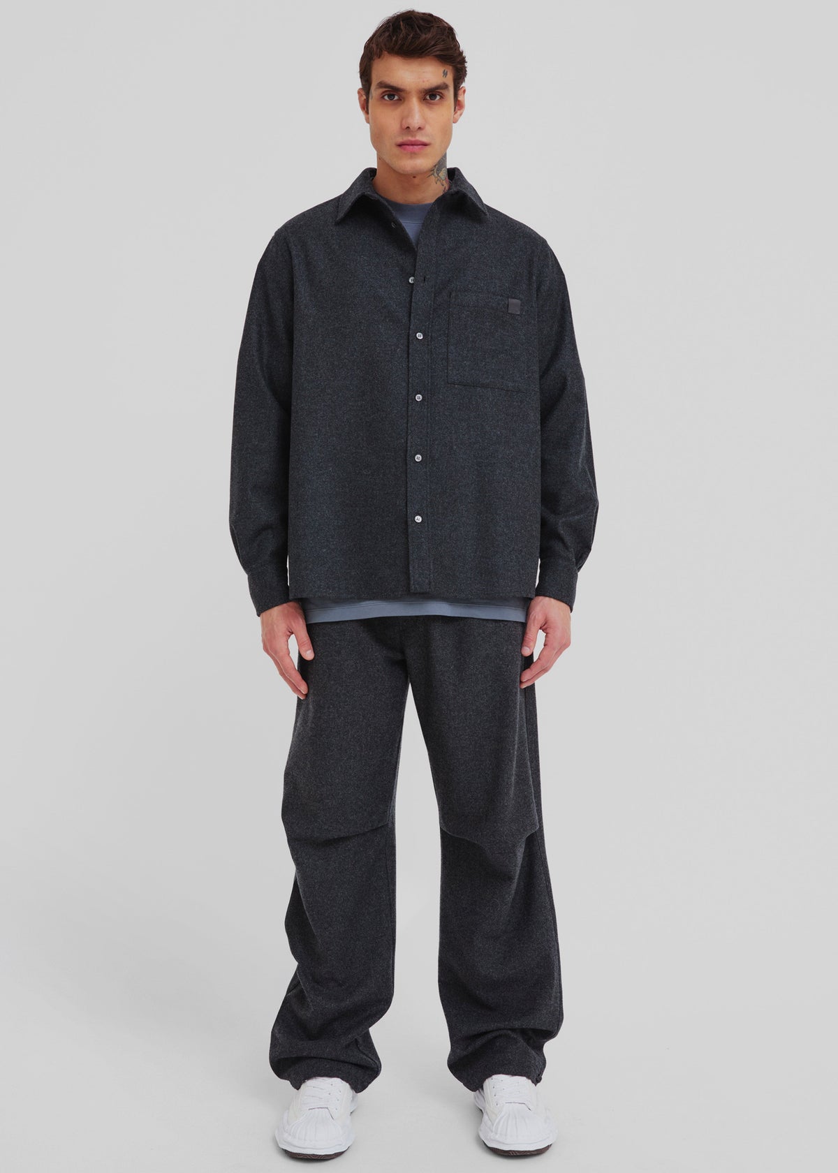 Darkpark Jordan Wool Relax Fit Trousers - Dark Grey Melange