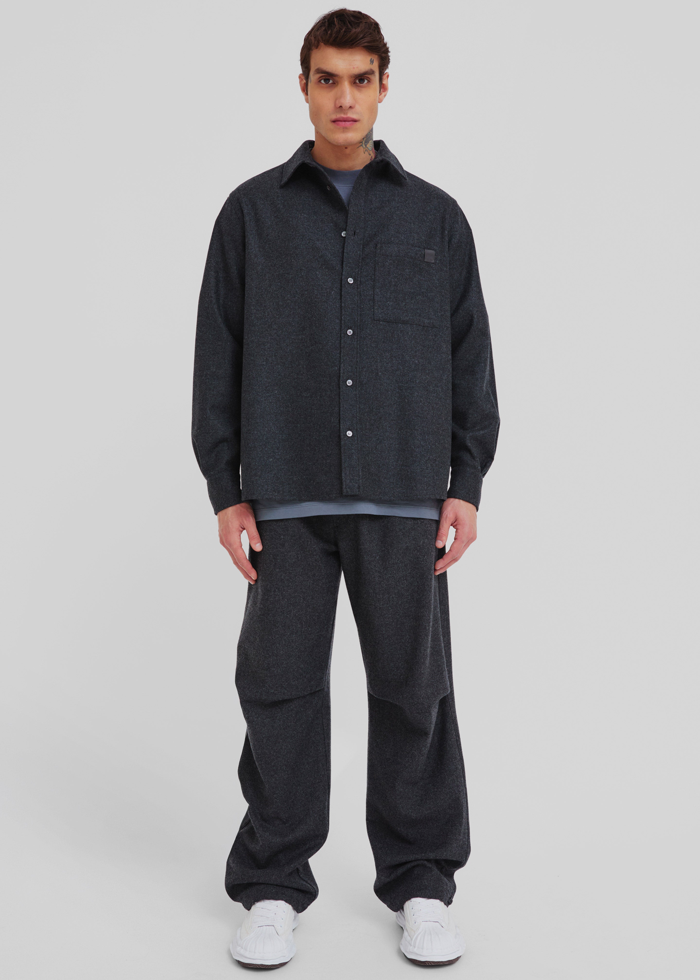 Darkpark Jordan Wool Relax Fit Trousers - Dark Grey Melange