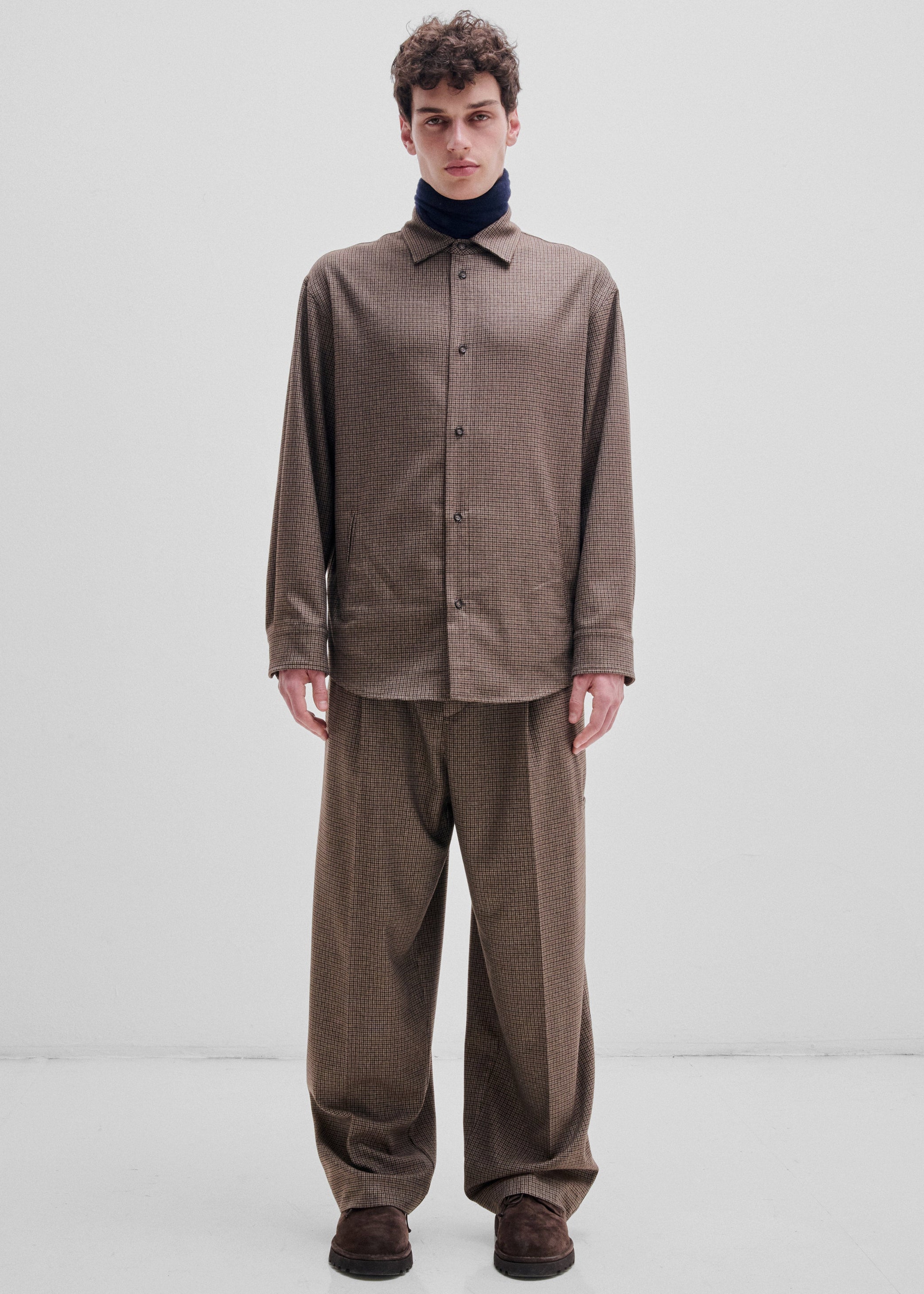 Shop the look image for Darkpark Keanu Pied De Poule Shirt - Beige/Brown/Black