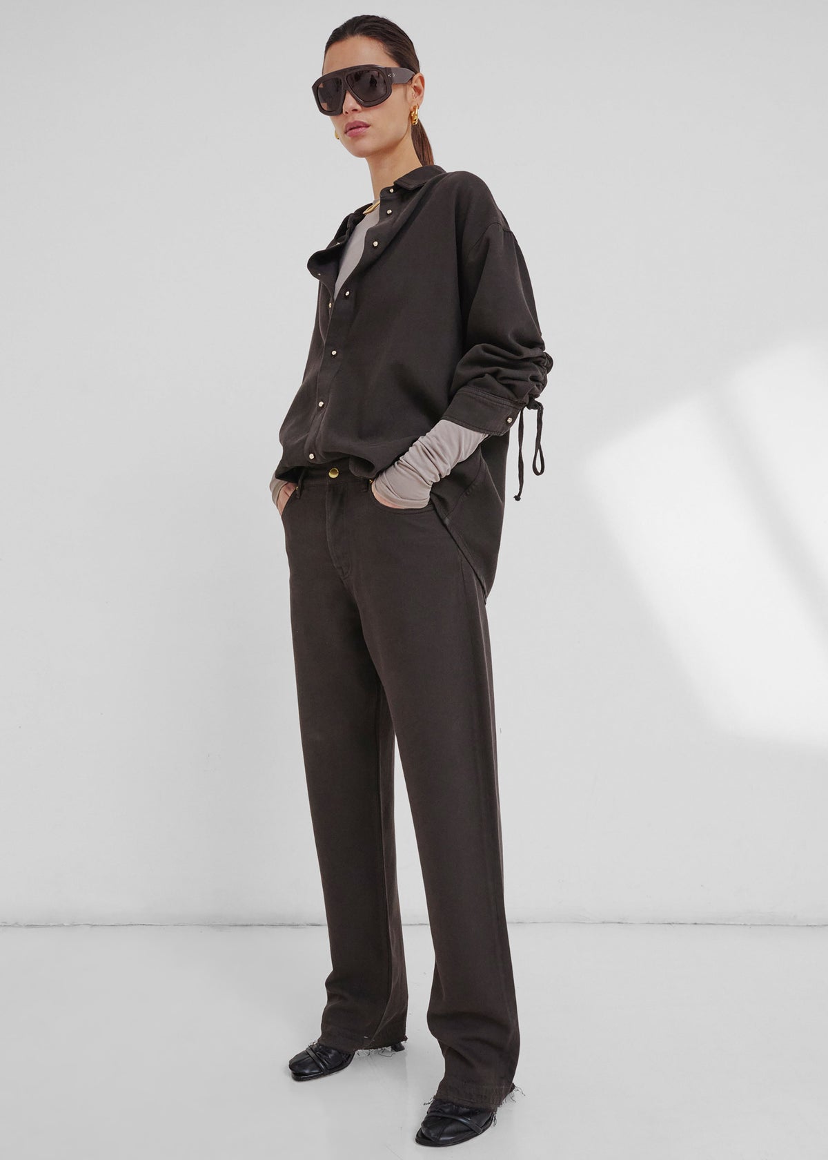 Darkpark Keanu Denim Rouche Shirt - Dark Brown - 7