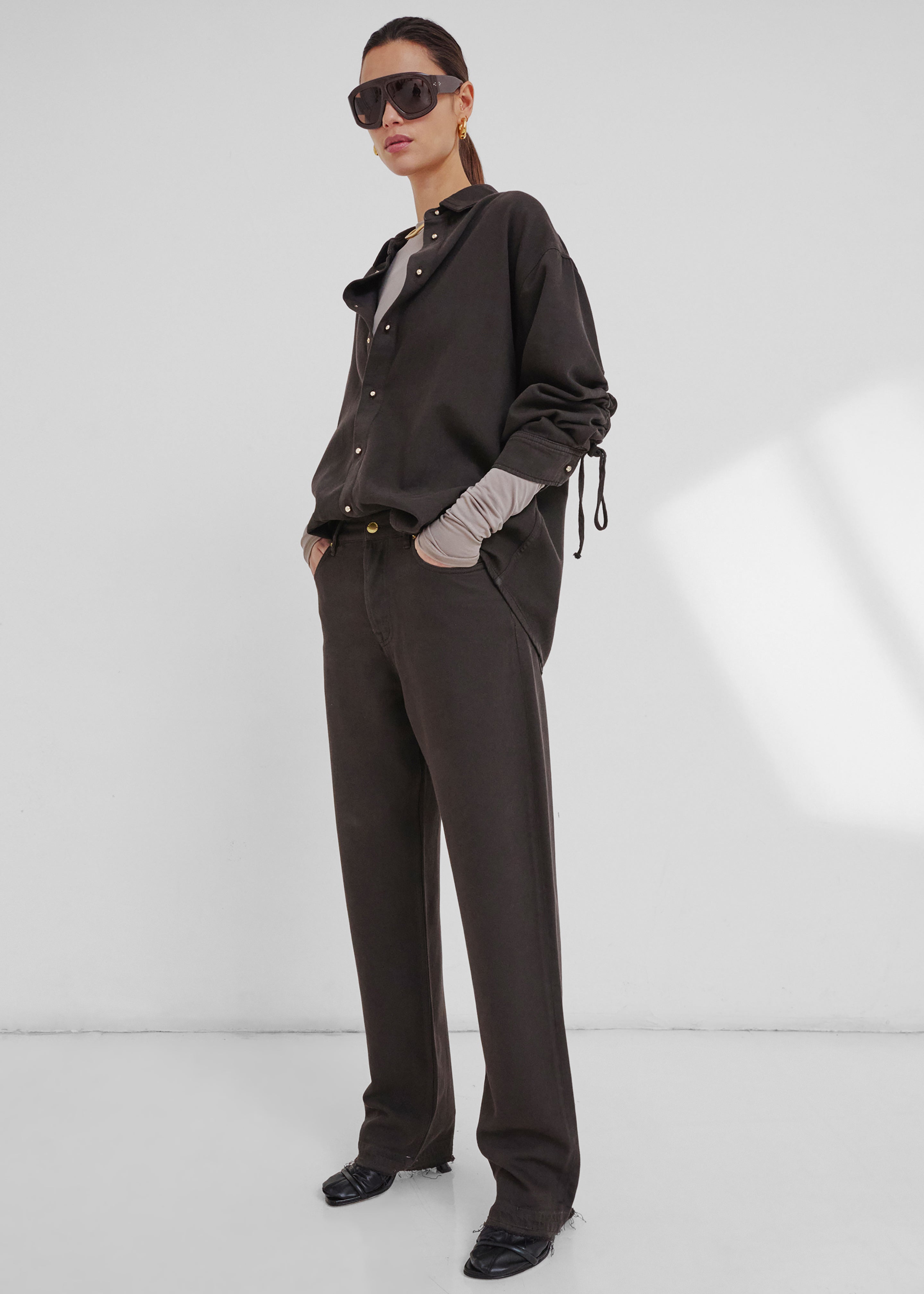 Darkpark Keanu Denim Rouche Shirt - Dark Brown - 7