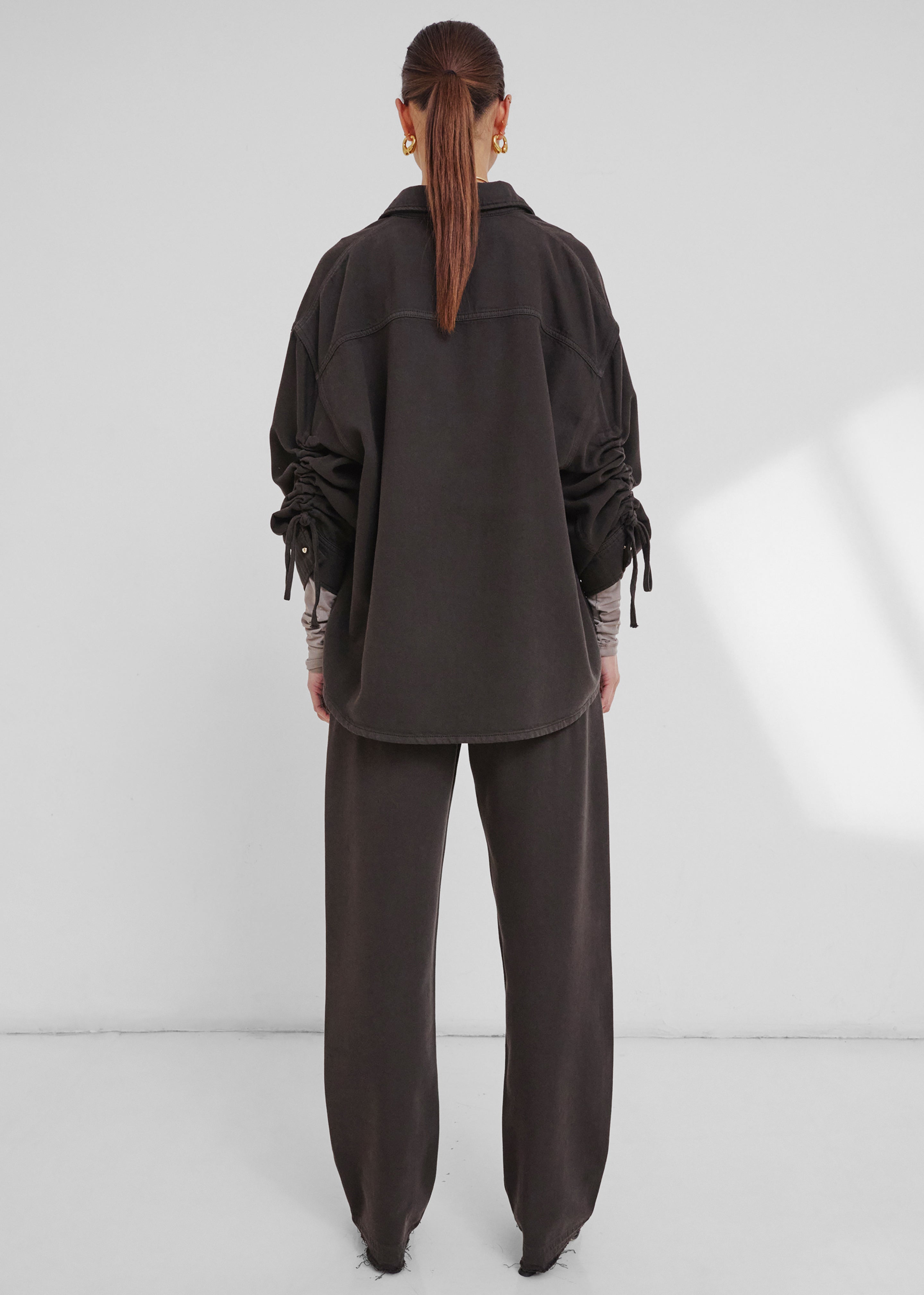 Darkpark Keanu Denim Rouche Shirt - Dark Brown - 9