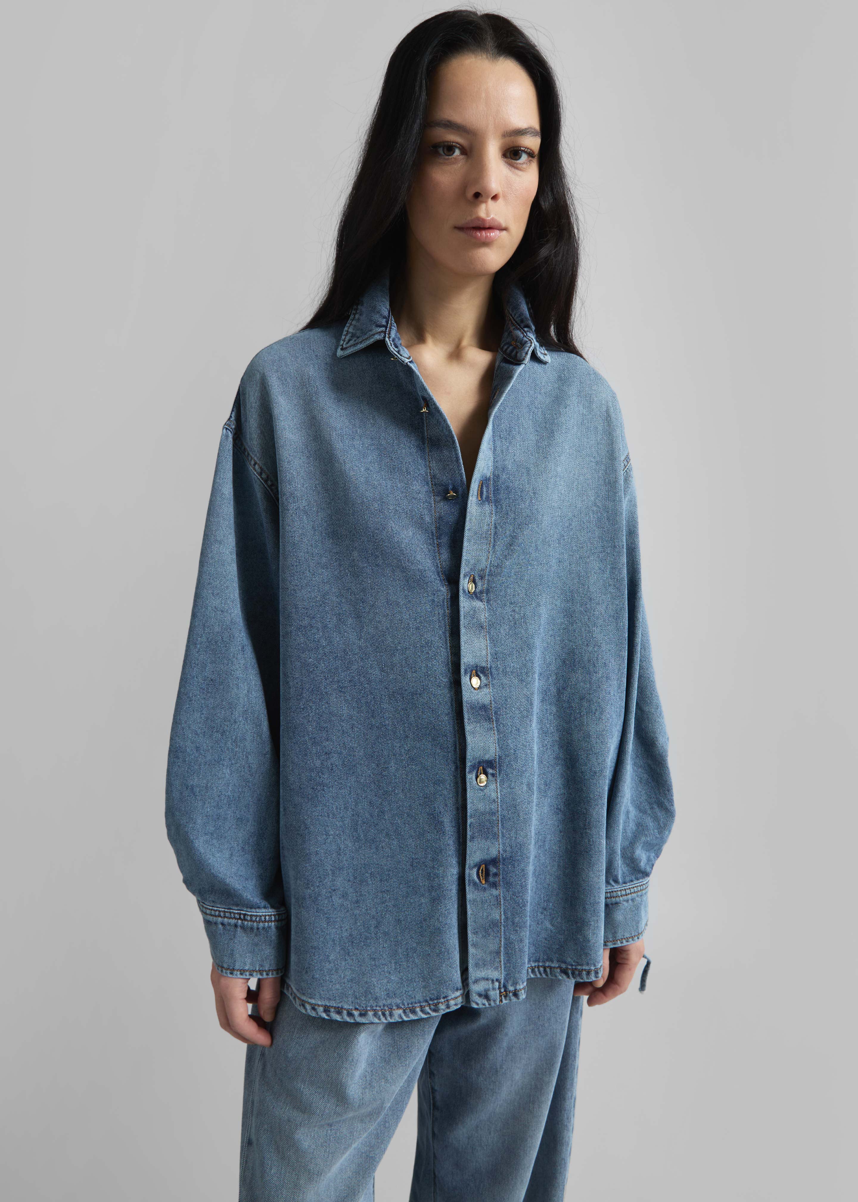 Darkpark Keanu Denim Rouched Shirt - San Fran Blue - 4