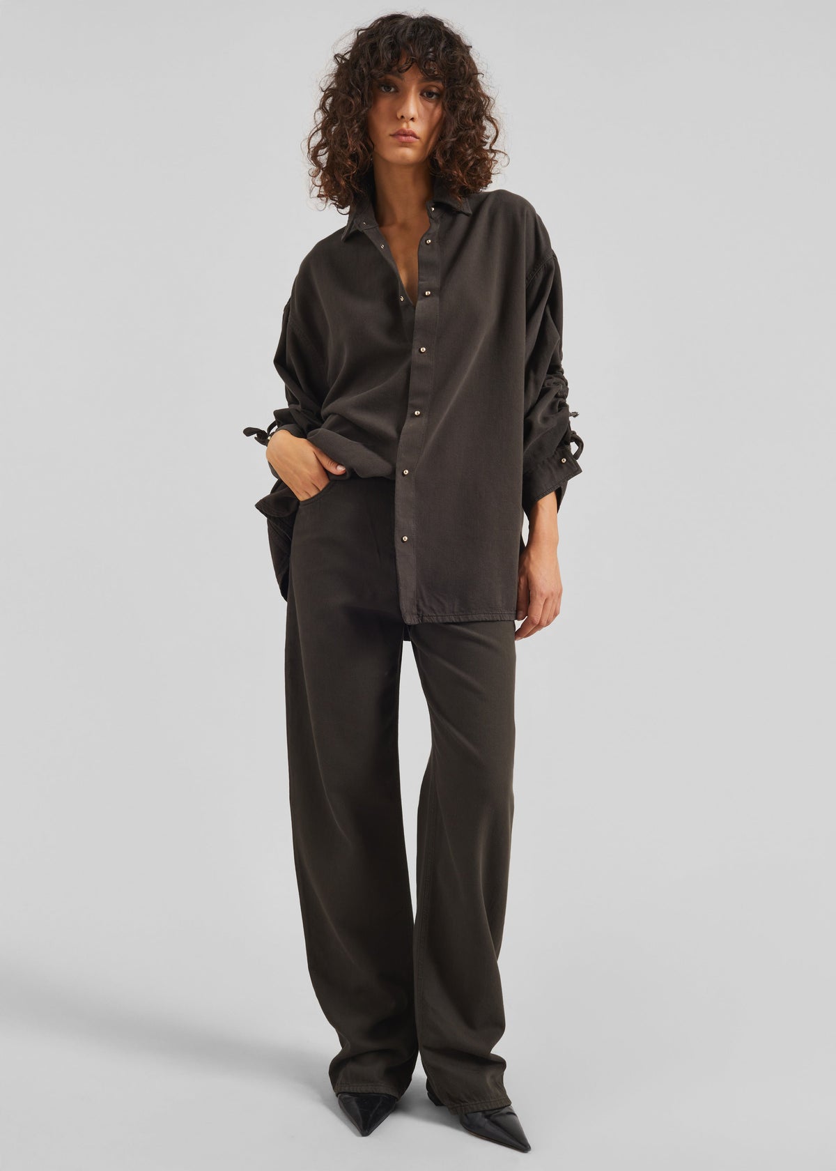Darkpark Keanu Denim Rouche Shirt - Dark Brown - 2