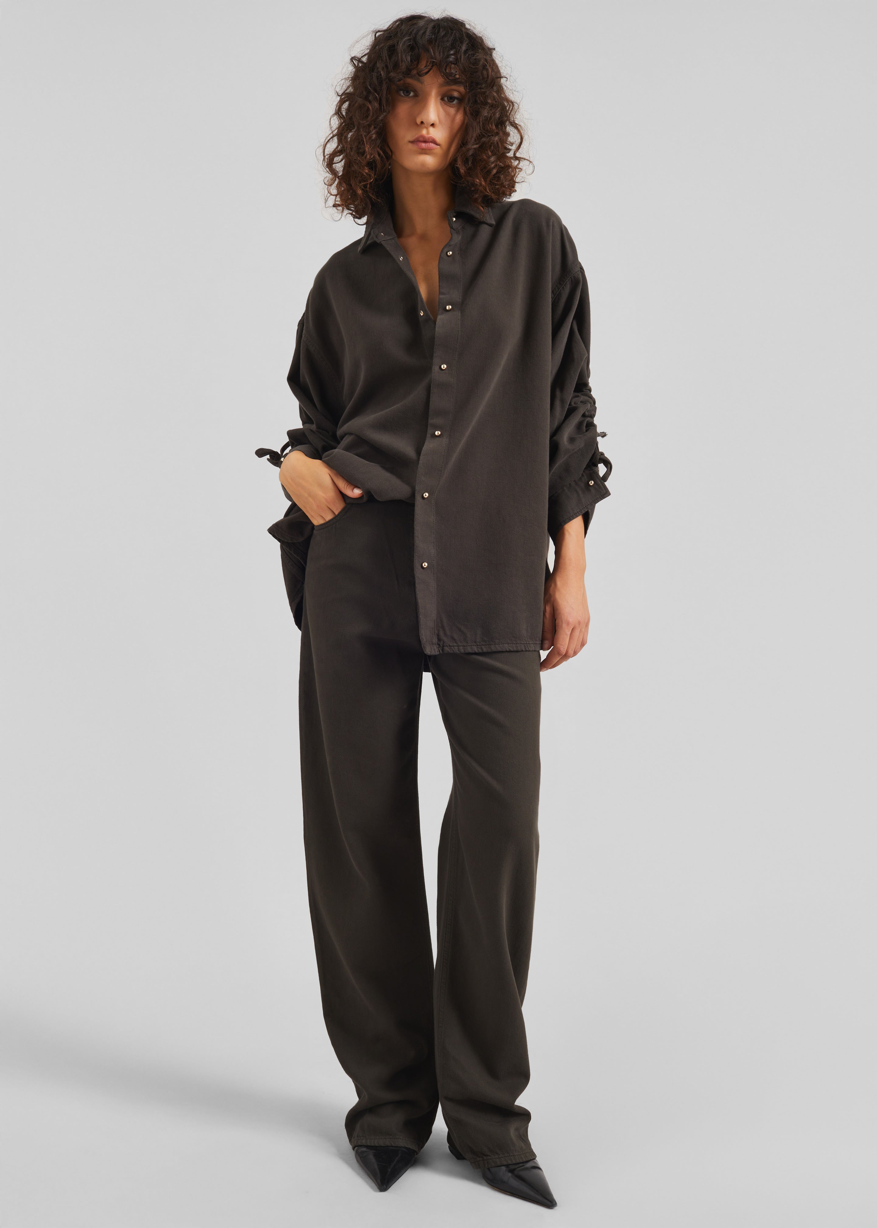 Darkpark Keanu Denim Rouche Shirt - Dark Brown - 2
