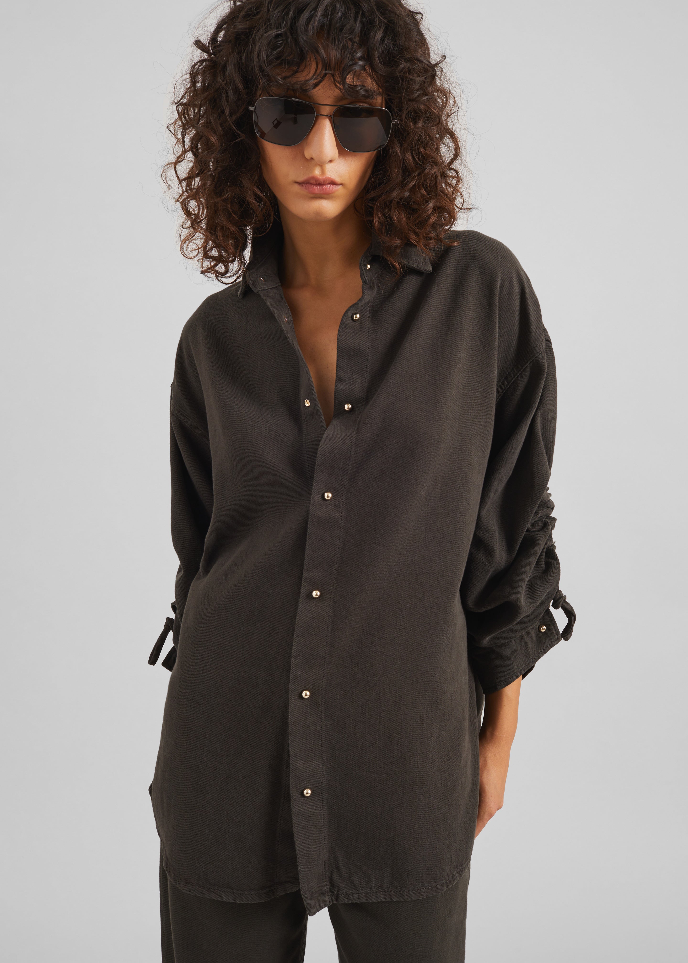Darkpark Keanu Denim Rouche Shirt - Dark Brown - 5