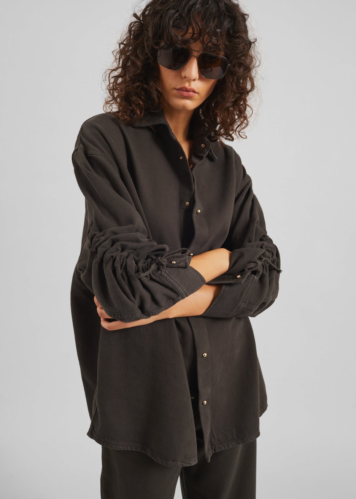 Darkpark Keanu Denim Rouche Shirt - Dark Brown - 1